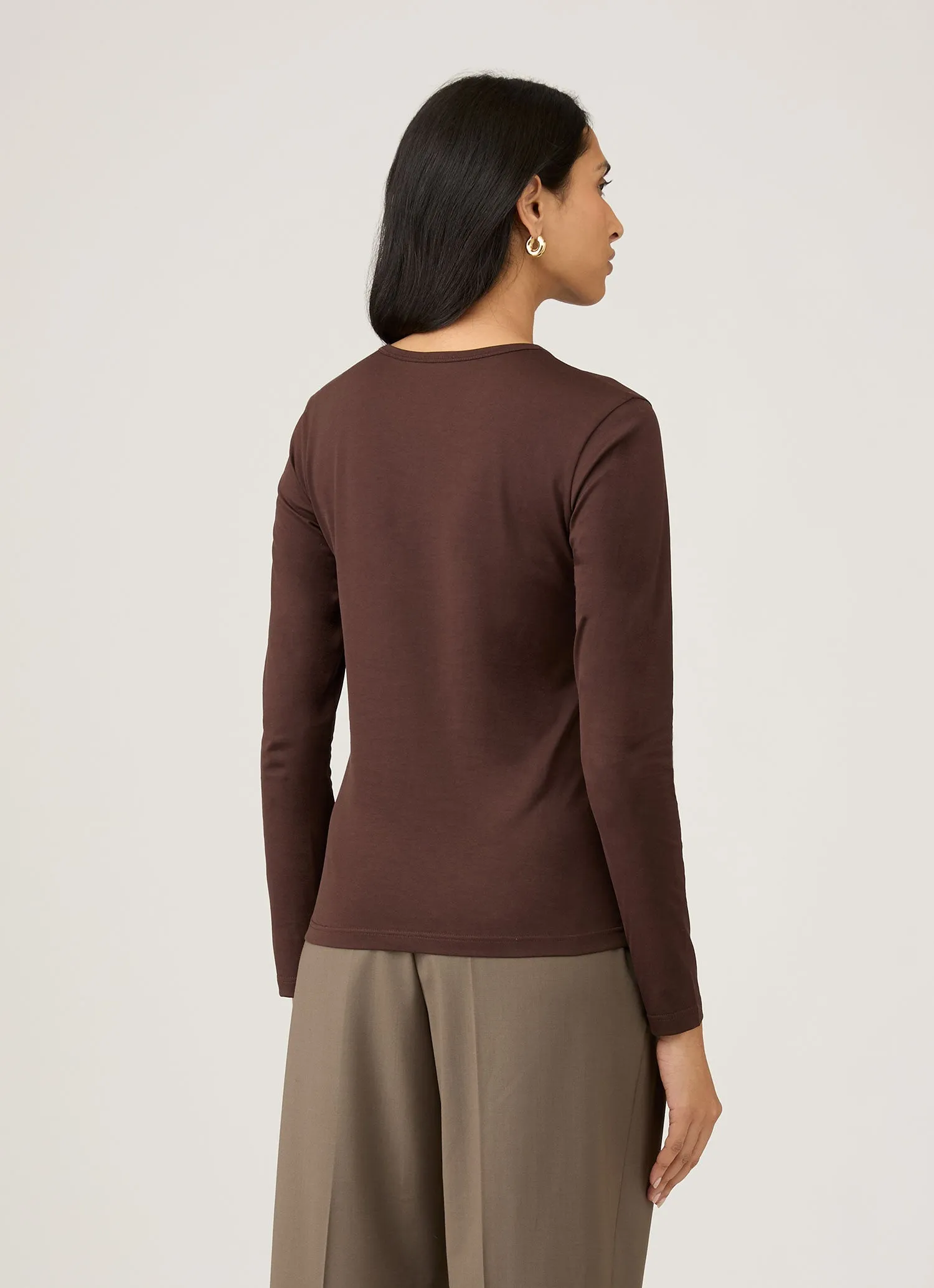 Women's Long Sleeve Classic T-shirt in Truffle sold by Sunspel product image thumbnail 3