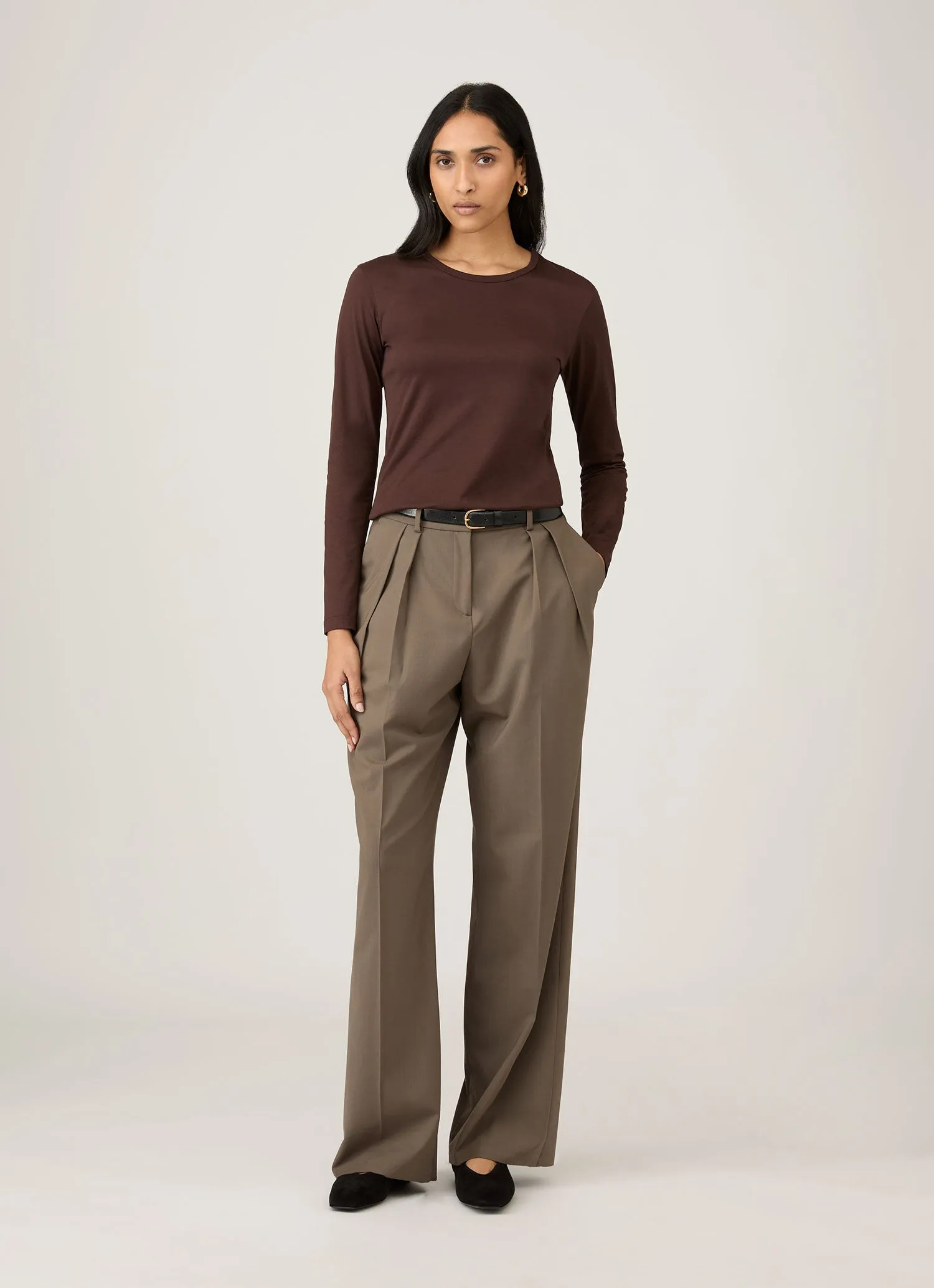 Women's Long Sleeve Classic T-shirt in Truffle sold by Sunspel product image thumbnail 2