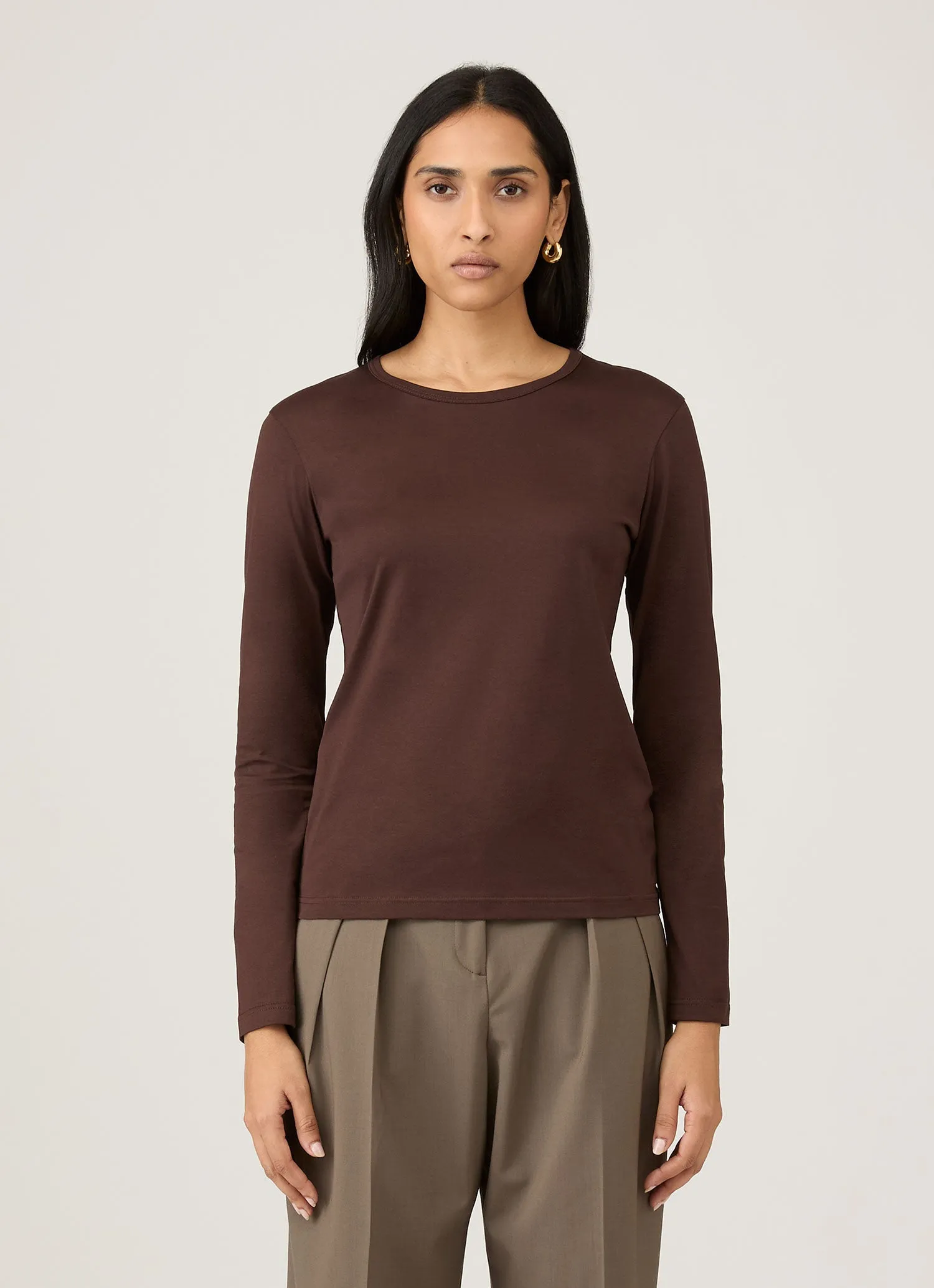 Women's Long Sleeve Classic T-shirt in Truffle sold by Sunspel
