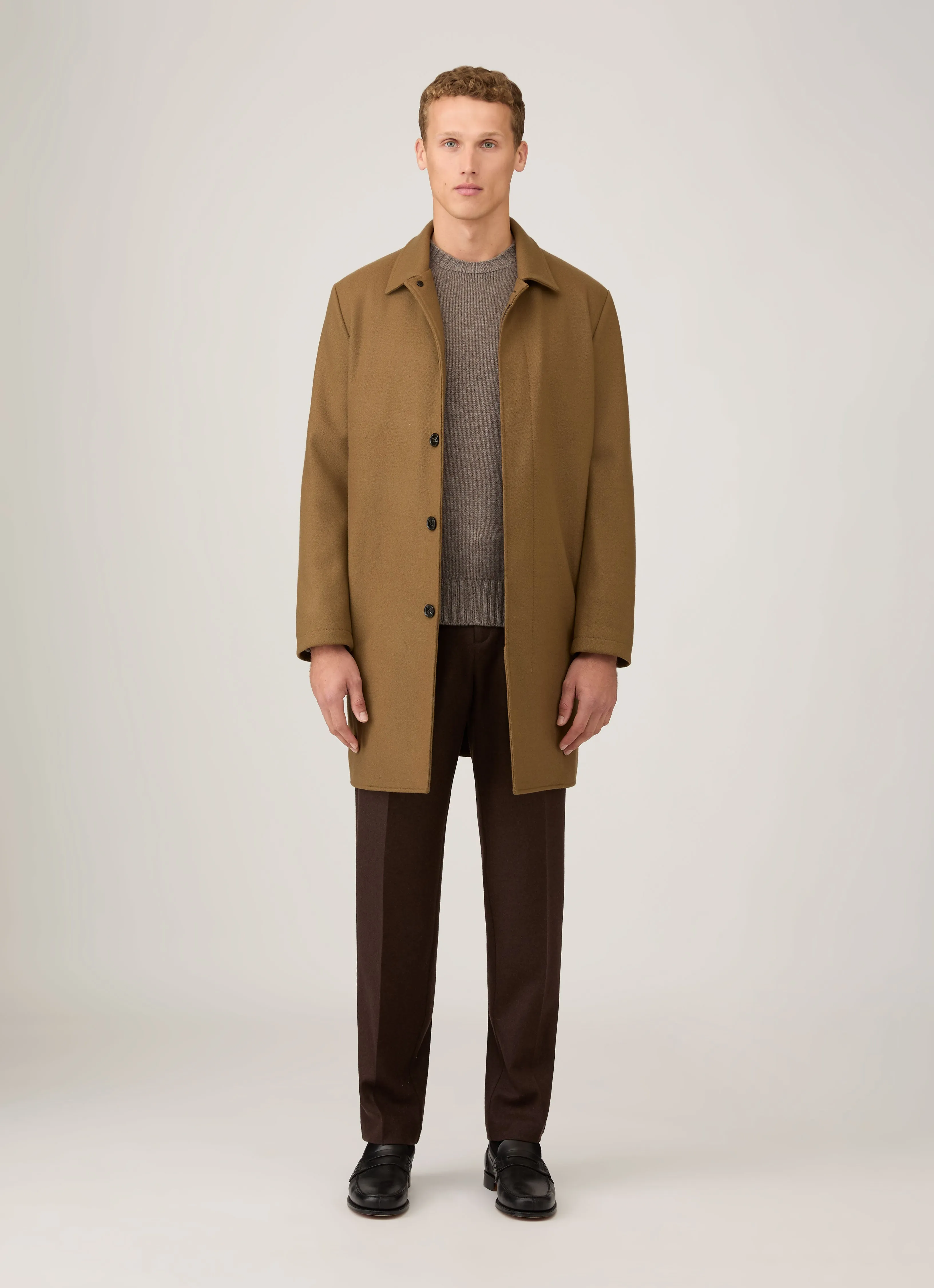 Men's Boiled Wool Coat in Mole sold by Sunspel product image thumbnail 3