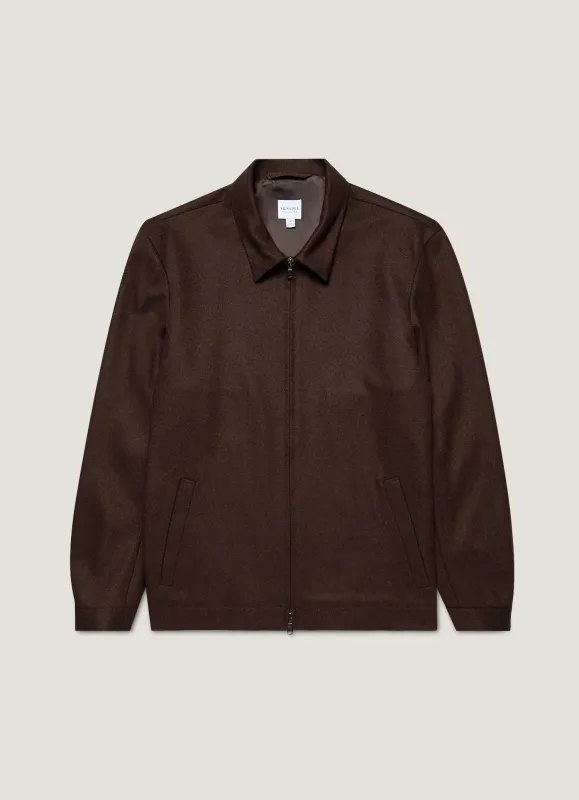 Men's Boiled Wool Harrington Jacket in Truffle sold by Sunspel