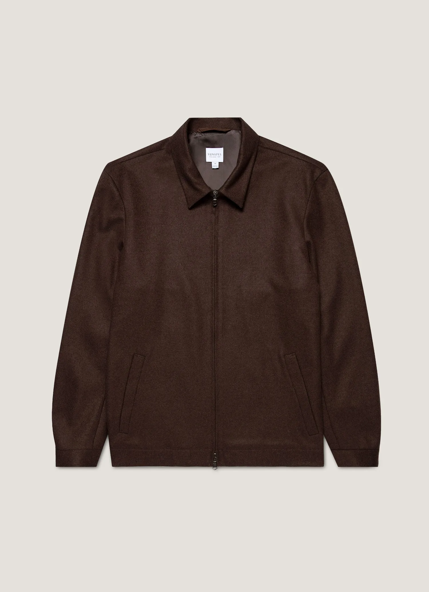 Men's Boiled Wool Harrington Jacket in Truffle sold by Sunspel