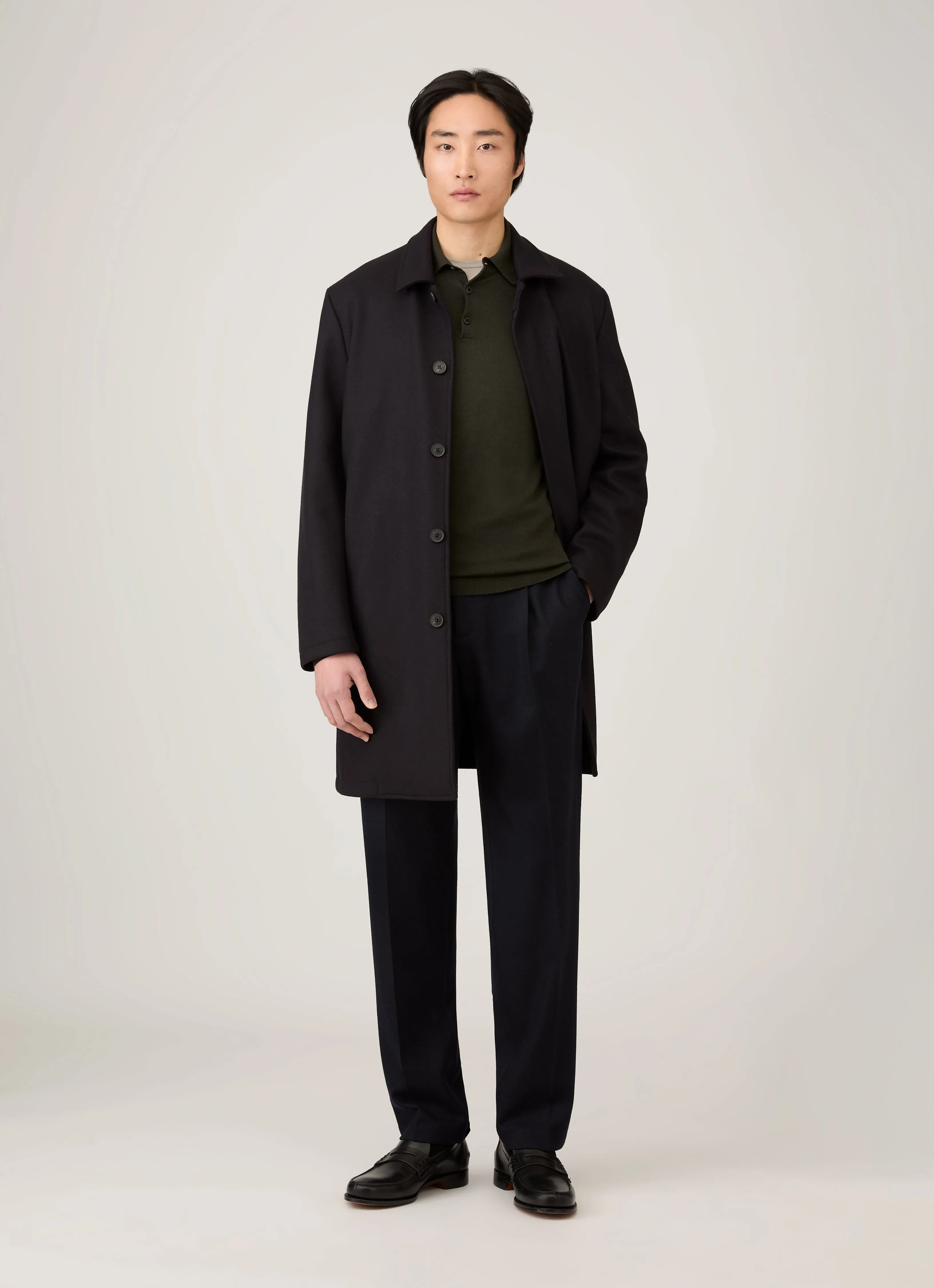 Men's Boiled Wool Coat in Navy sold by Sunspel product image thumbnail 3