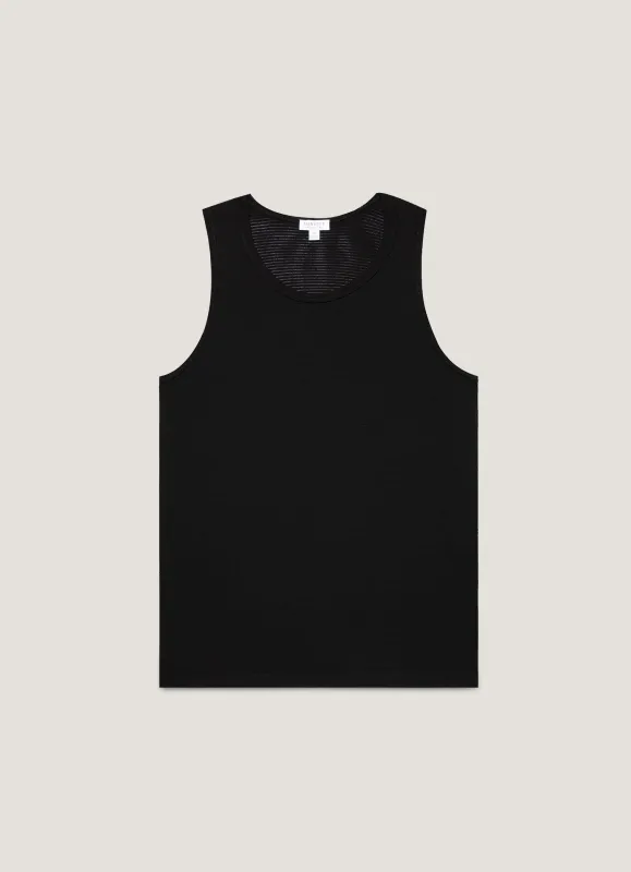 Men's Cellular Cotton Underwear Vest in Black sold by Sunspel