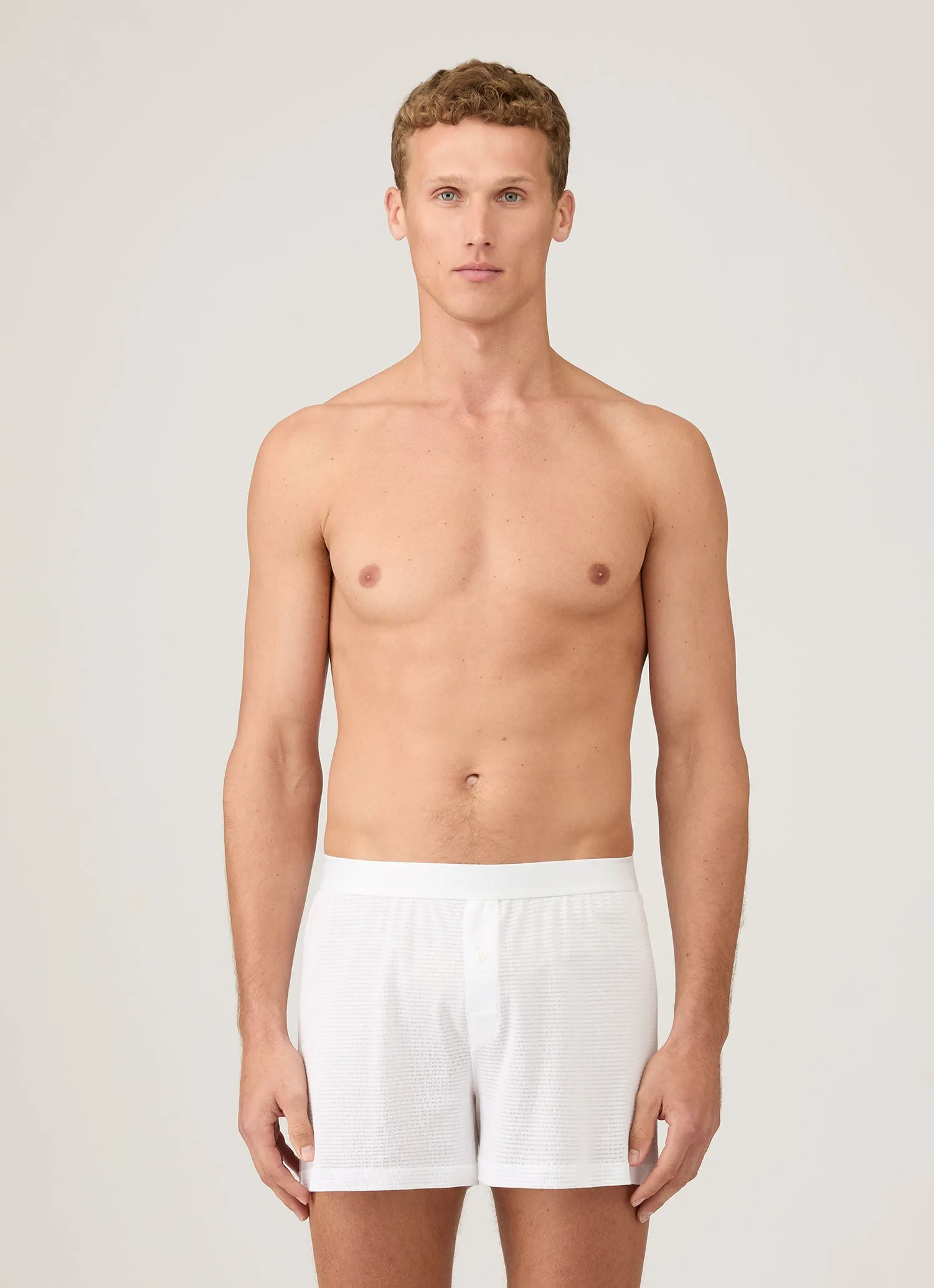 Men's Cellular Cotton One-Button Boxer Short in White sold by Sunspel product image thumbnail 2
