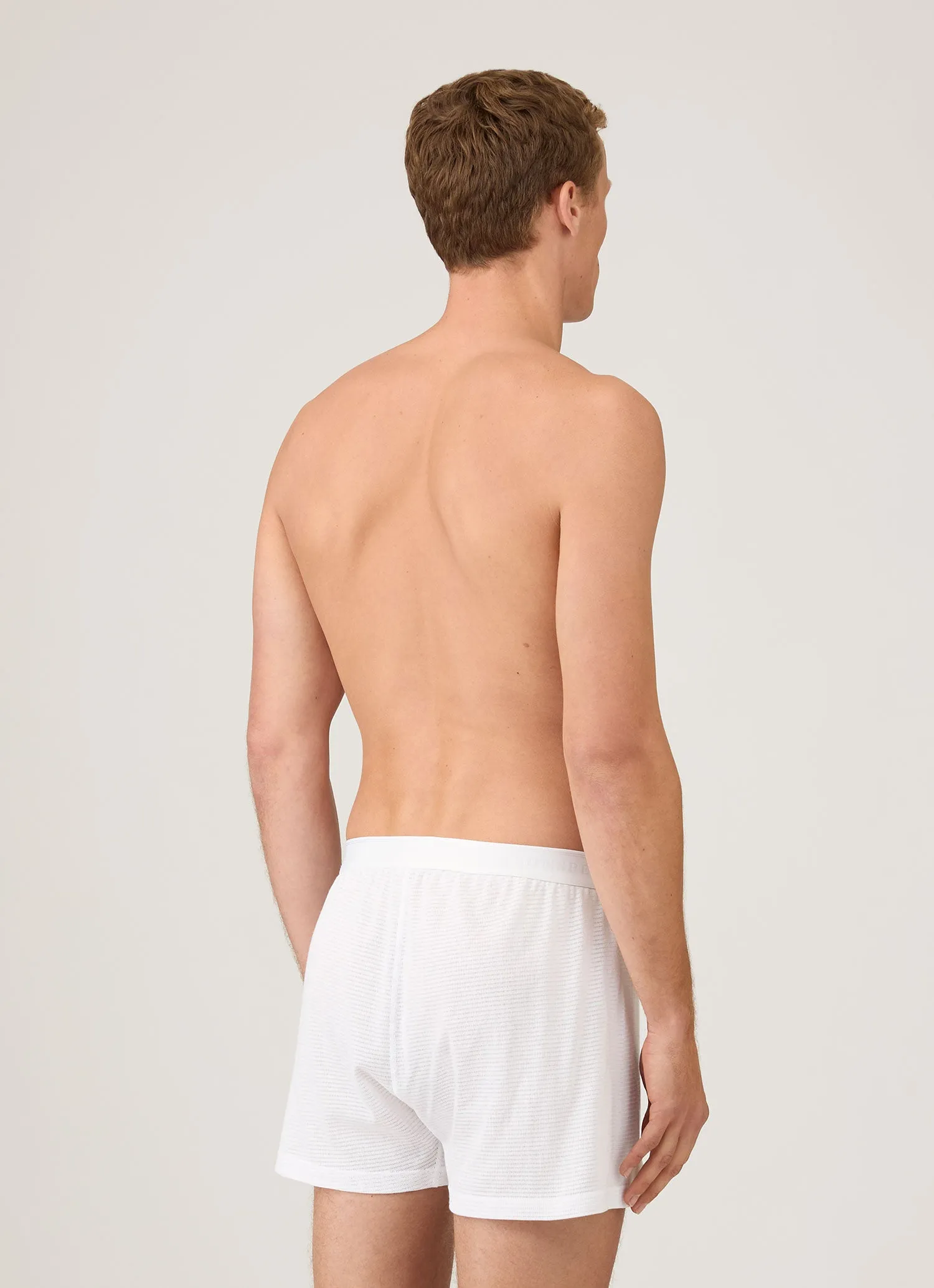 Men's Cellular Cotton One-Button Boxer Short in White sold by Sunspel product image thumbnail 3