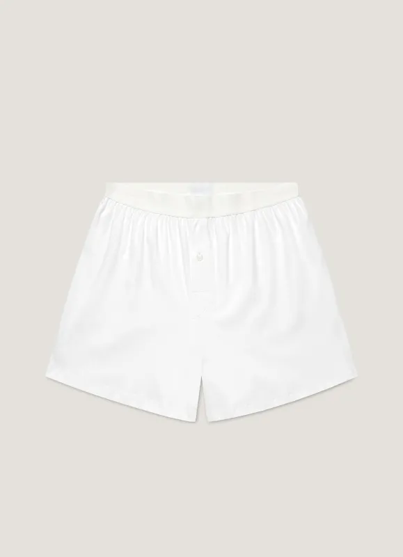 Men's Sea Island Cotton One-Button Boxer Short in White sold by Sunspel