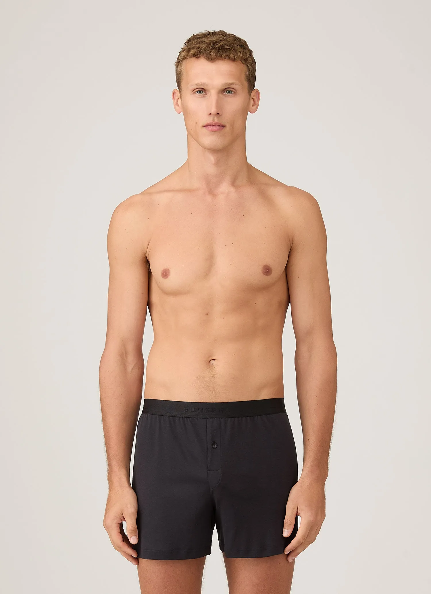 Men's Sea Island Cotton One-Button Boxer Short in Black sold by Sunspel product image thumbnail 2