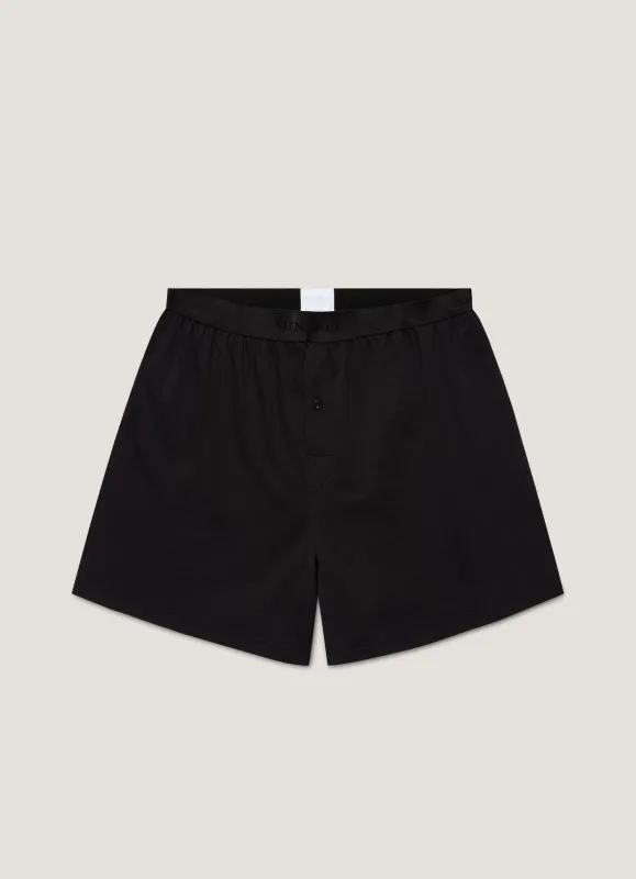 Men's Sea Island Cotton One-Button Boxer Short in Black sold by Sunspel