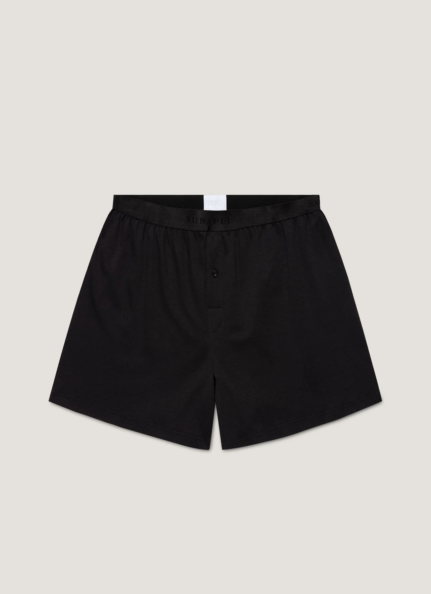 Men's Sea Island Cotton One-Button Boxer Short in Black sold by Sunspel