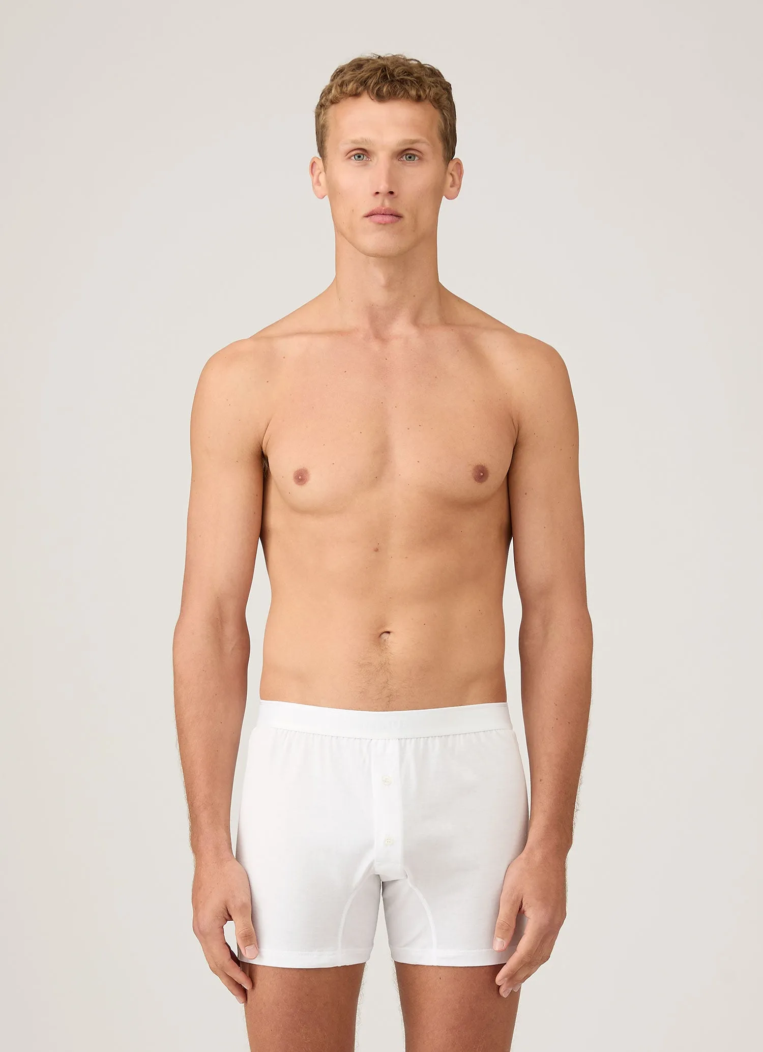 Men's Superfine Cotton Two-Button Boxer Briefs in White sold by Sunspel product image thumbnail 2