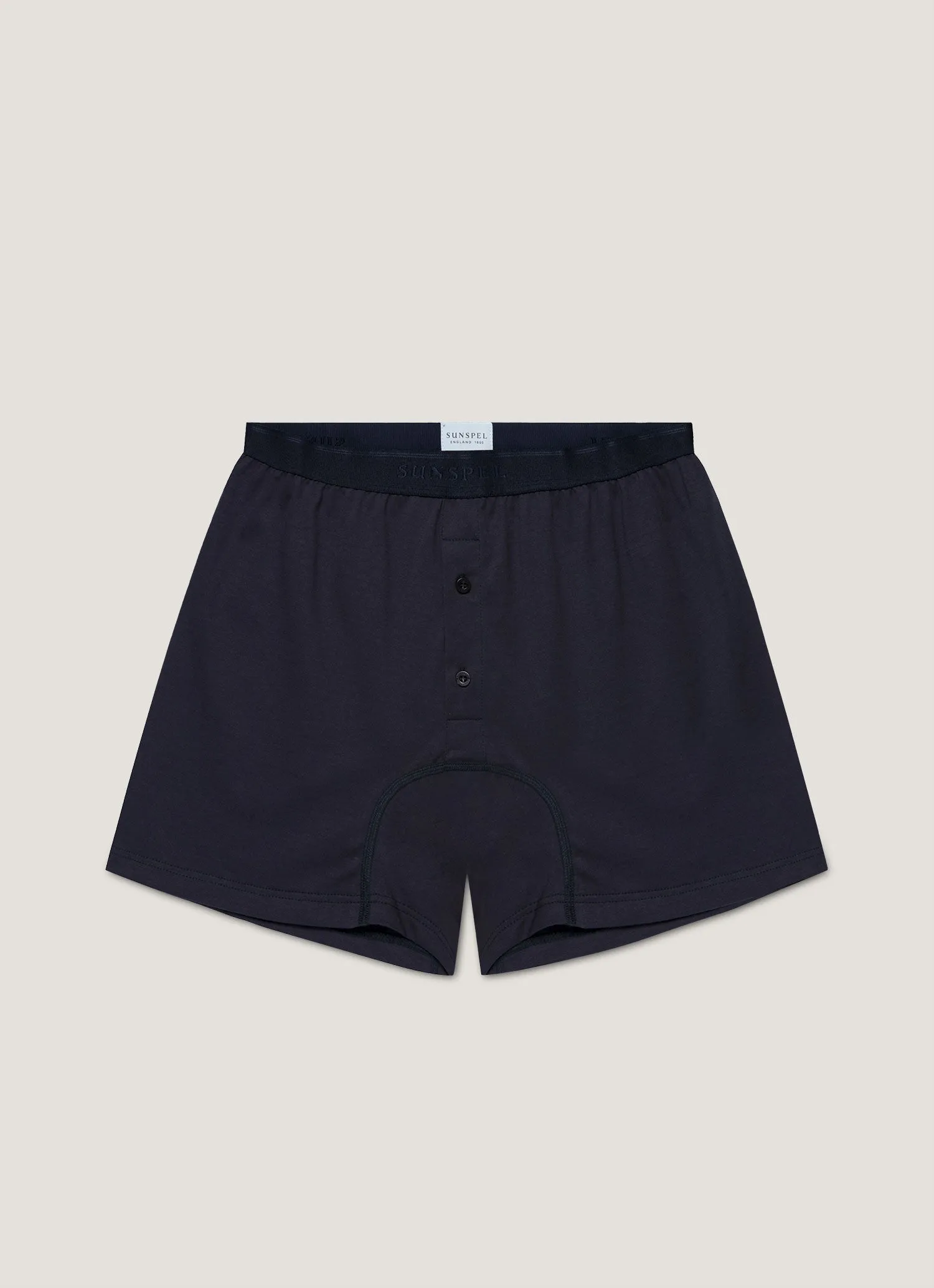 Men's Superfine Cotton Two-Button Boxer Briefs in Navy sold by Sunspel