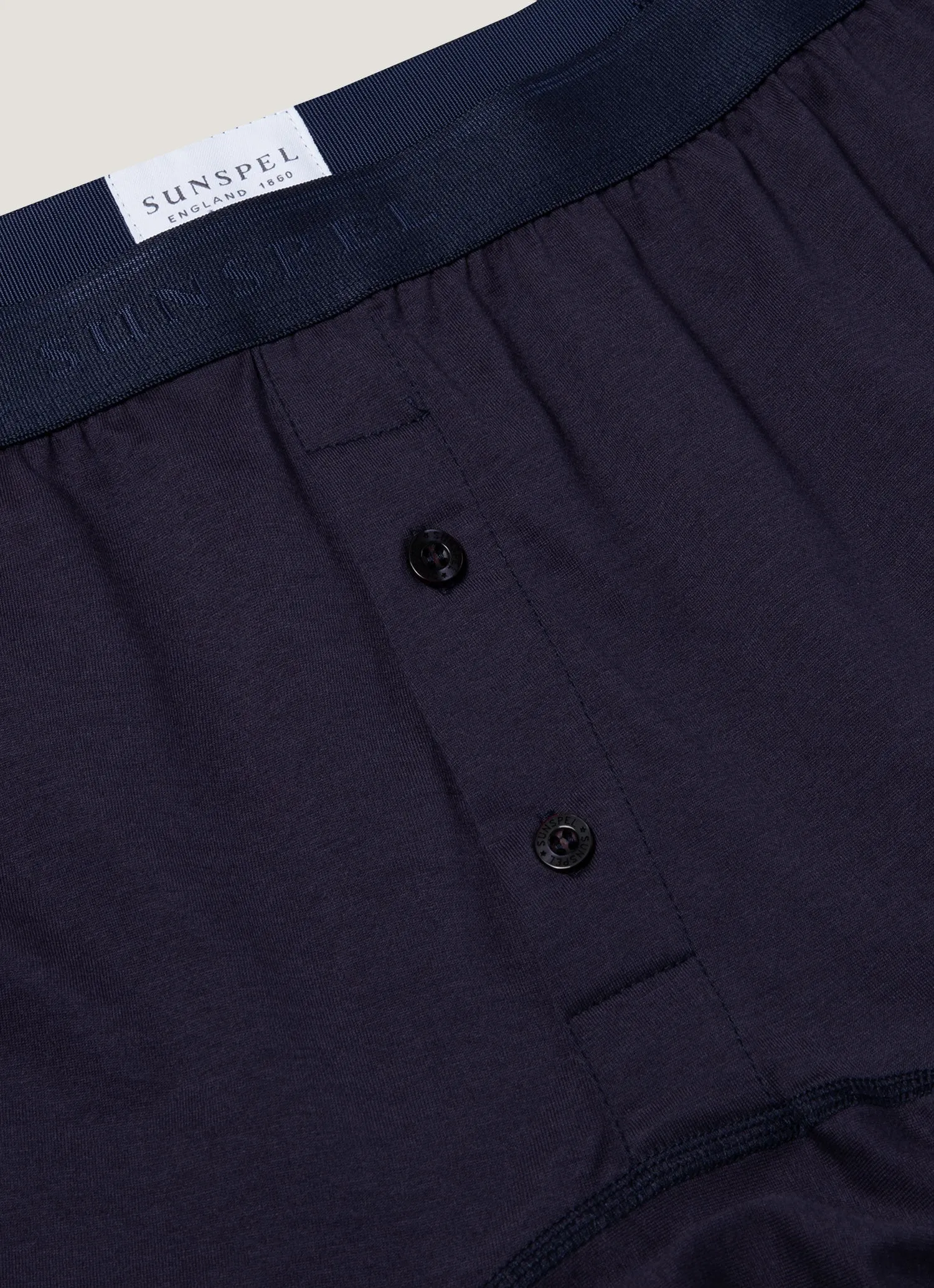Men's Superfine Cotton Two-Button Boxer Briefs in Navy sold by Sunspel product image thumbnail 4