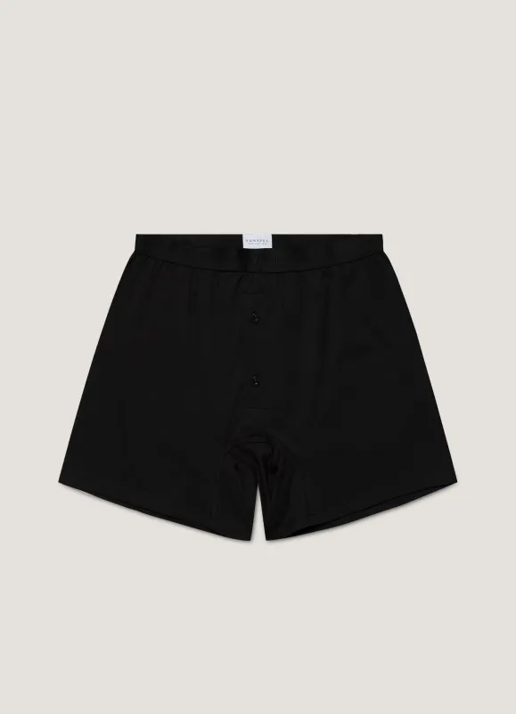 Men's Superfine Cotton Two-Button Boxer Briefs in Black sold by Sunspel