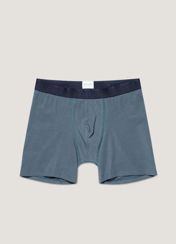 Men's Stretch Cotton Boxer Briefs in Dark Petrol sold by Sunspel