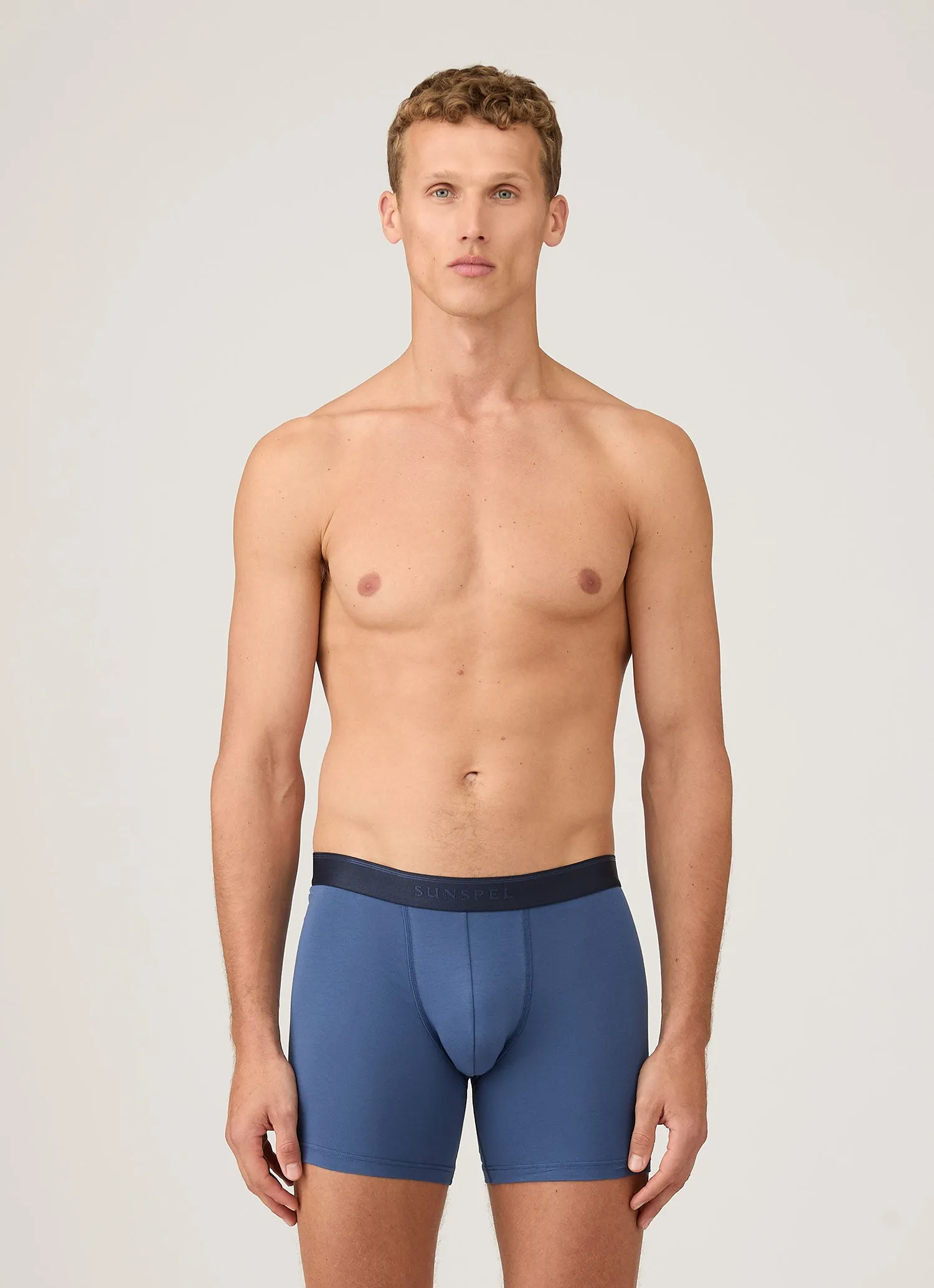 Men's Stretch Cotton Boxer Briefs in Atlantic Blue sold by Sunspel product image thumbnail 2