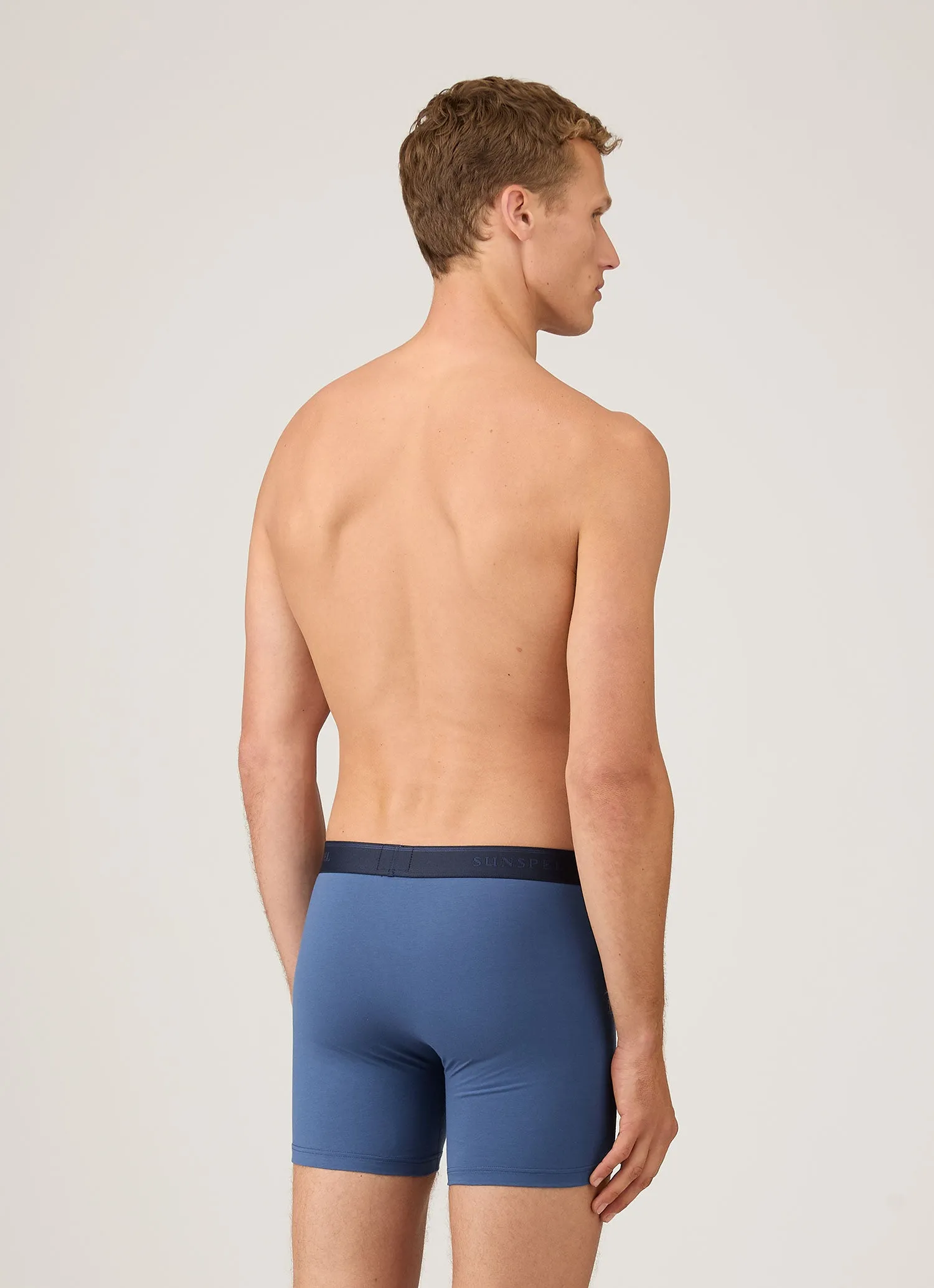 Men's Stretch Cotton Boxer Briefs in Atlantic Blue sold by Sunspel product image thumbnail 3