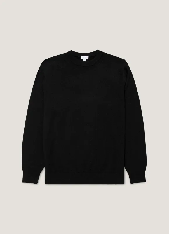 Men's Cashmere Crew Neck Jumper in Black sold by Sunspel