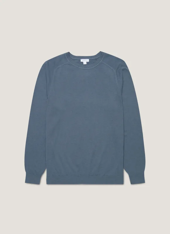 Men's Sea Island Cashmere Crew Neck Jumper in Slate Blue sold by Sunspel