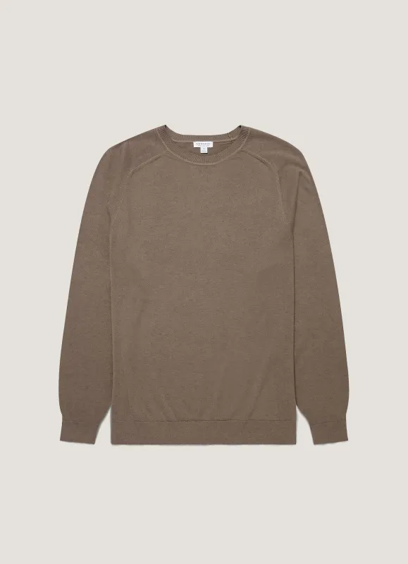 Men's Sea Island Cashmere Crew Neck Jumper in Bark sold by Sunspel