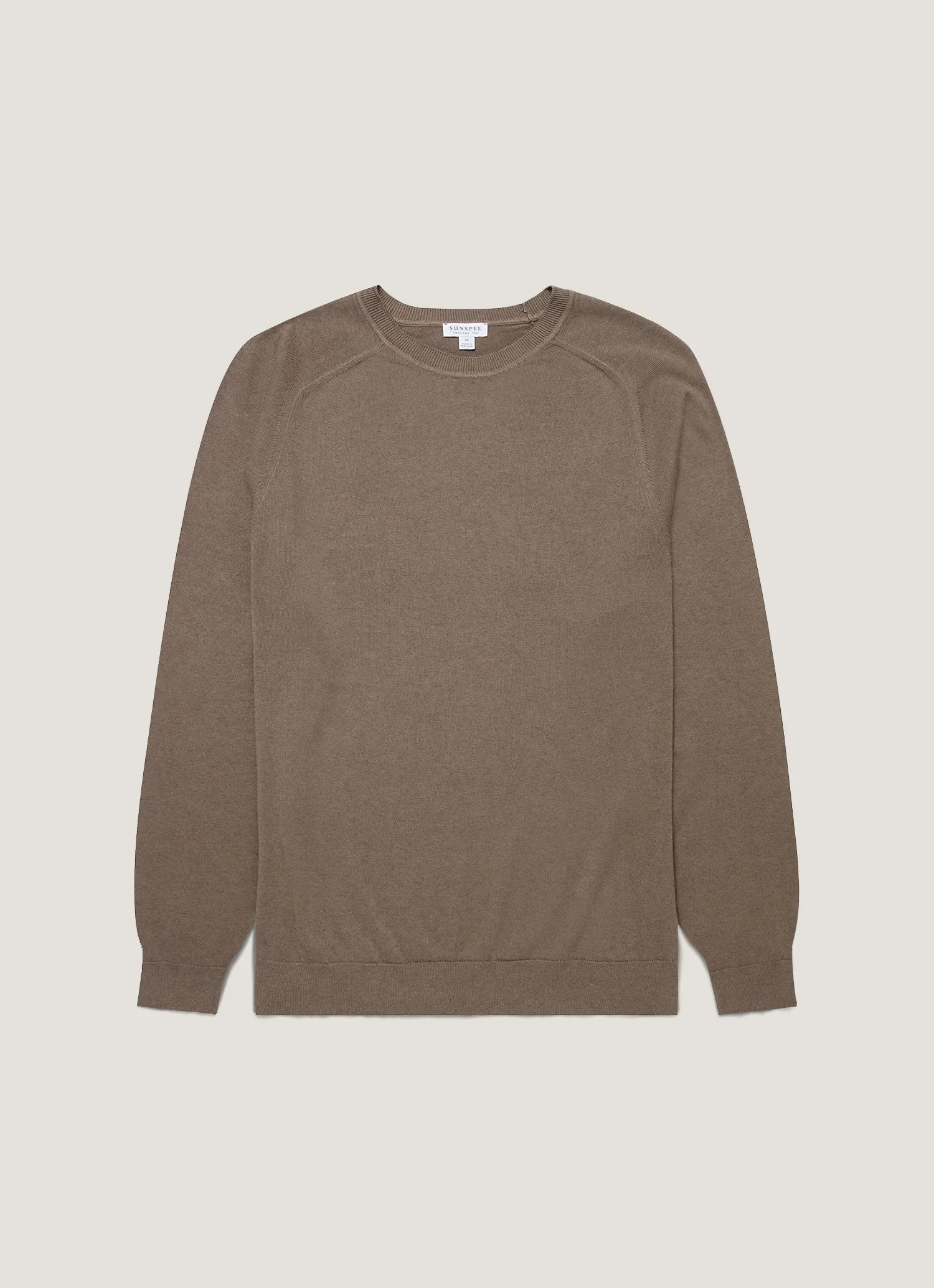 Men's Sea Island Cashmere Crew Neck Jumper in Bark sold by Sunspel