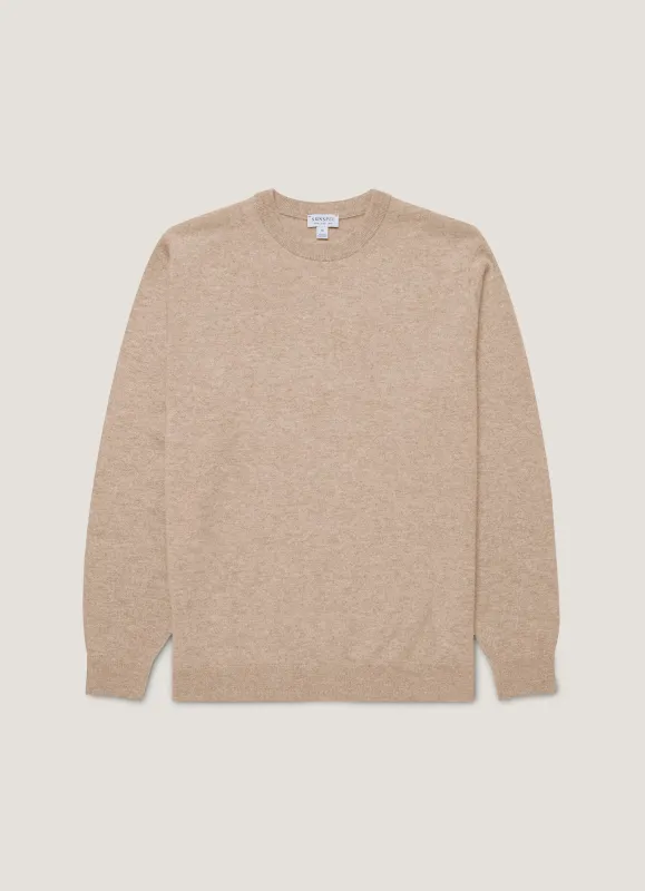 Men's Cashmere Crew Neck Jumper in Oatmeal Melange sold by Sunspel