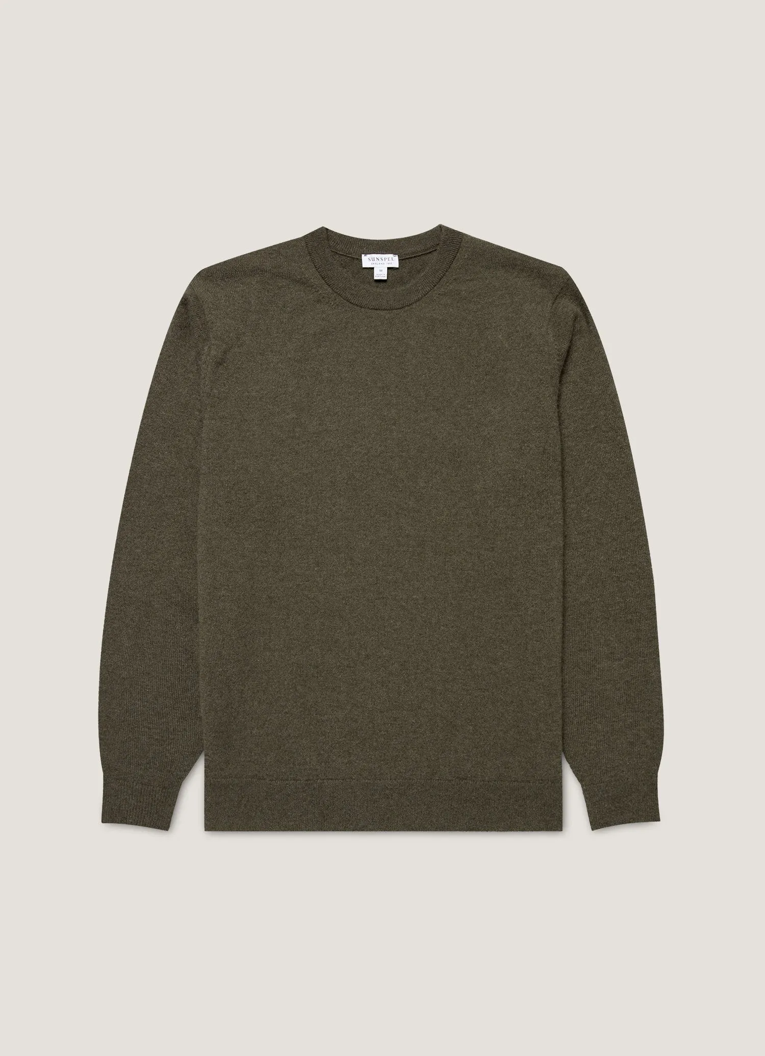 Men's Cashmere Crew Neck Jumper in Khaki sold by Sunspel