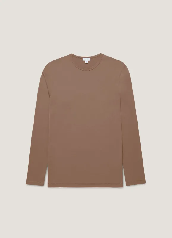 Men's Long Sleeve Classic T-shirt in Bark sold by Sunspel