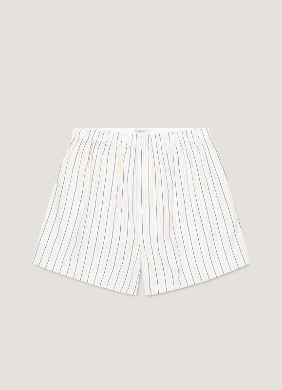 Men's Classic Boxer Shorts in White/Blue/Yellow sold by Sunspel