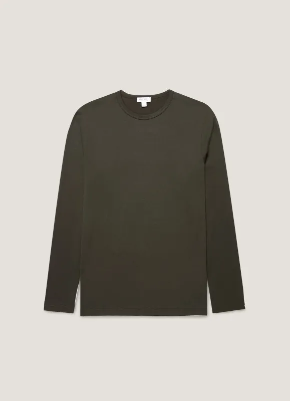 Men's Long Sleeve Classic T-shirt in Dark Green sold by Sunspel
