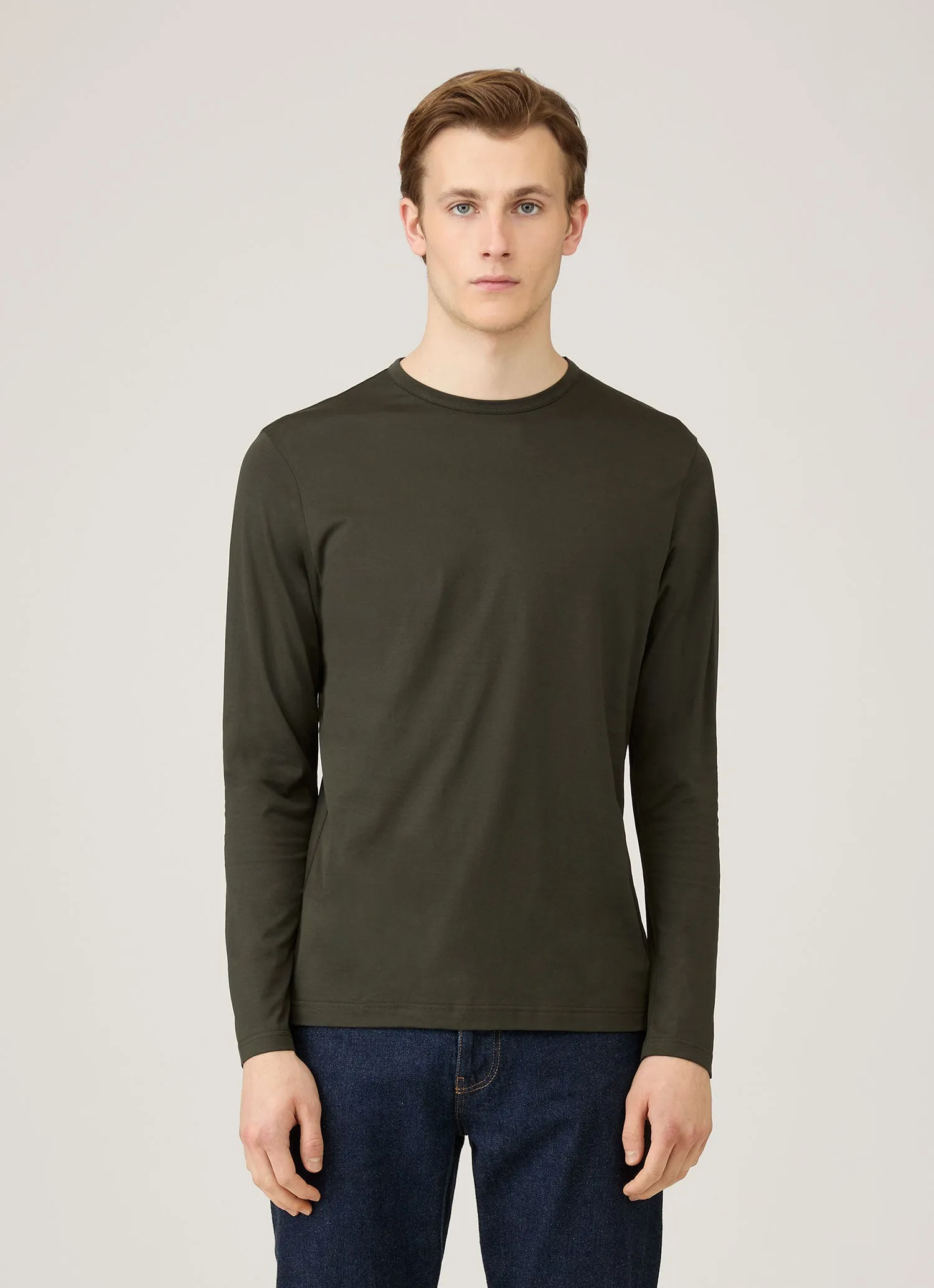 Men's Long Sleeve Classic T-shirt in Dark Green sold by Sunspel product image thumbnail 2