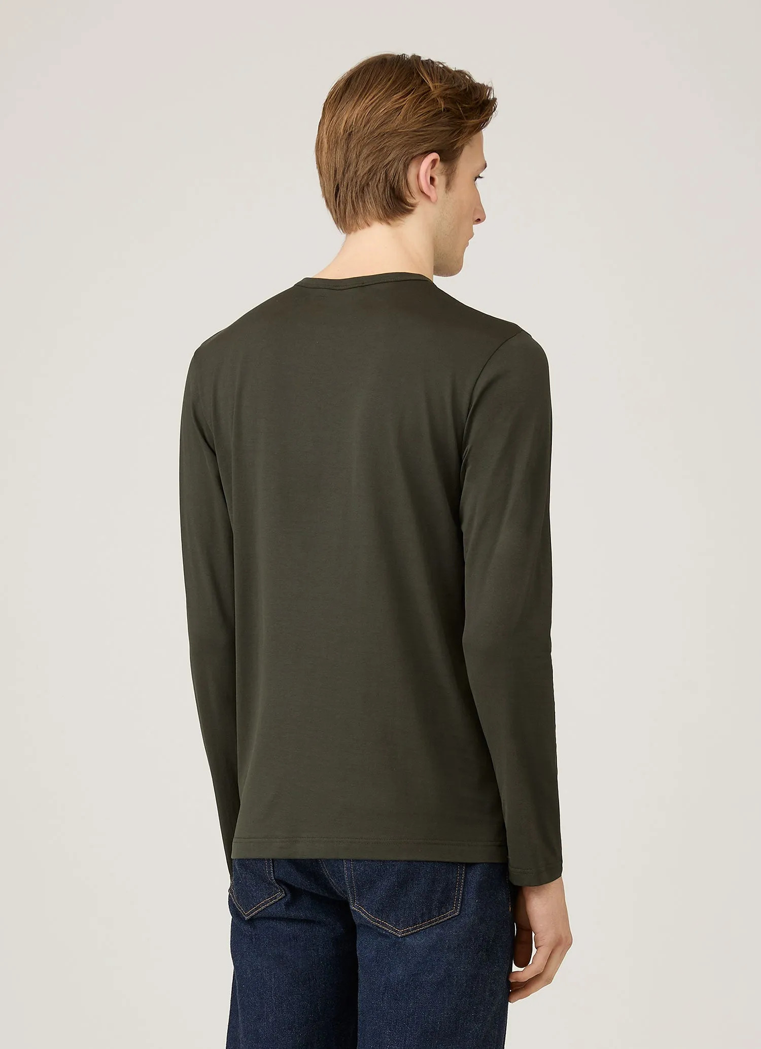 Men's Long Sleeve Classic T-shirt in Dark Green sold by Sunspel product image thumbnail 5