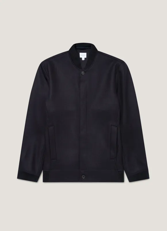 Men's Wool Bomber Jacket in Navy sold by Sunspel