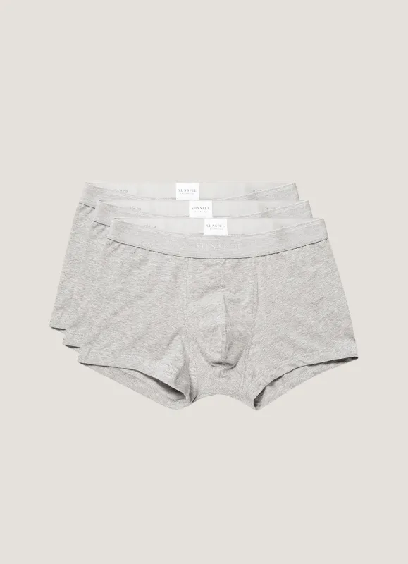 Men's Stretch Cotton Trunks 3-Pack in Grey Melange sold by Sunspel