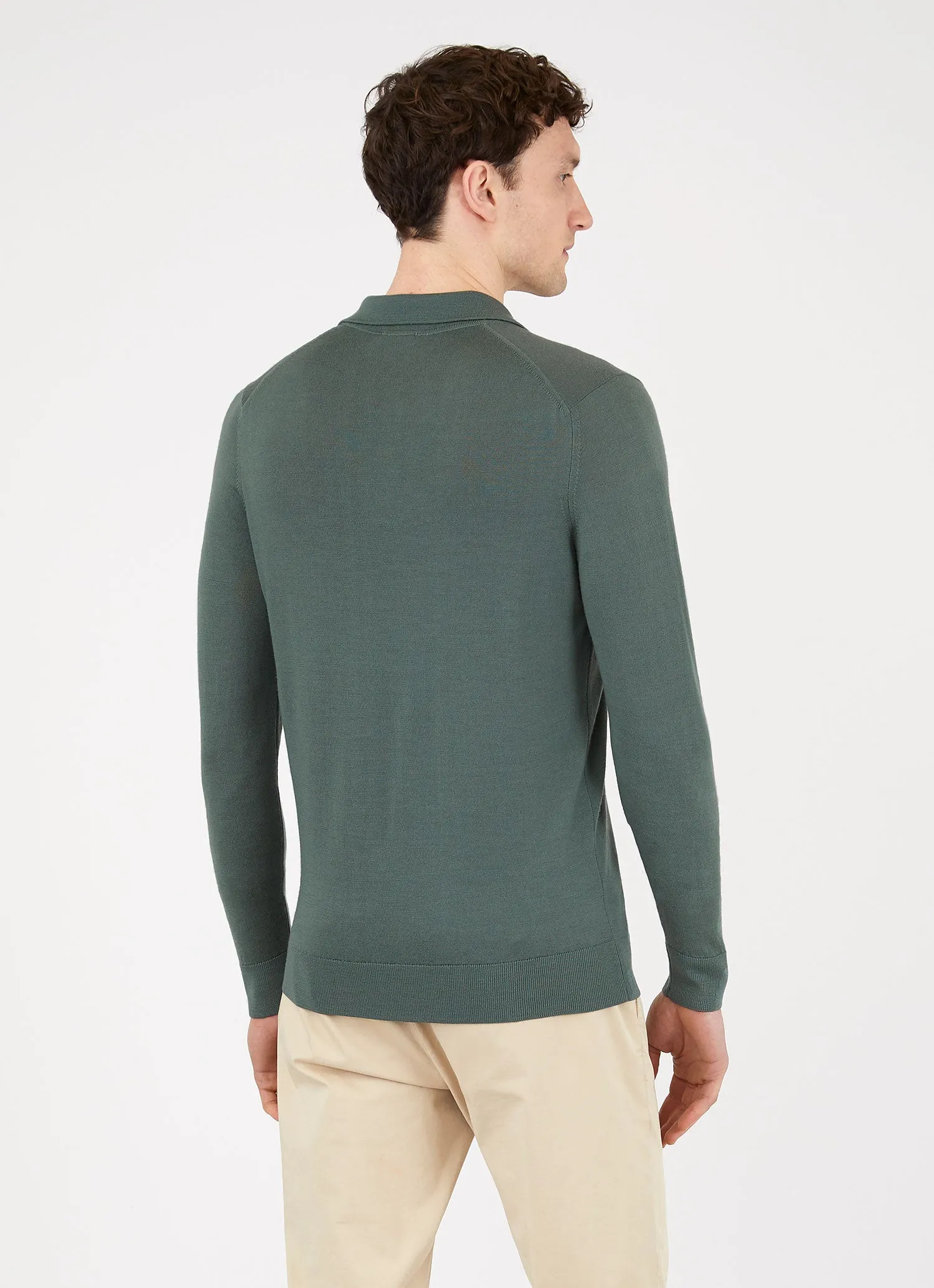 Men's Extra-Fine Merino Polo Shirt in Smoke Green sold by Sunspel product image thumbnail 4