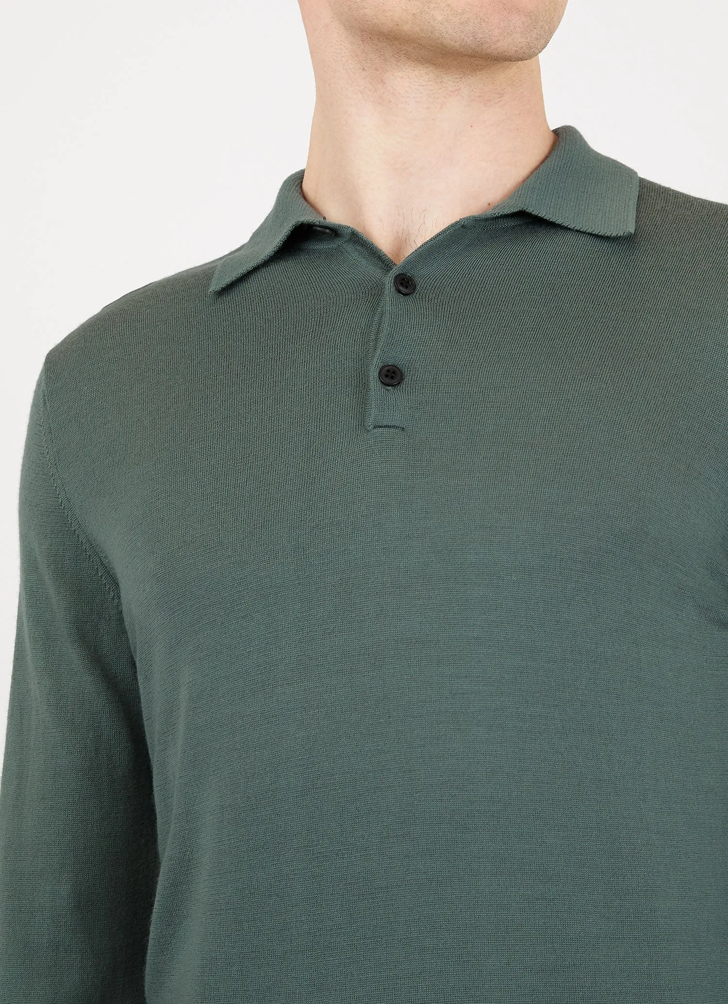 Men's Extra-Fine Merino Polo Shirt in Smoke Green sold by Sunspel product image thumbnail 5