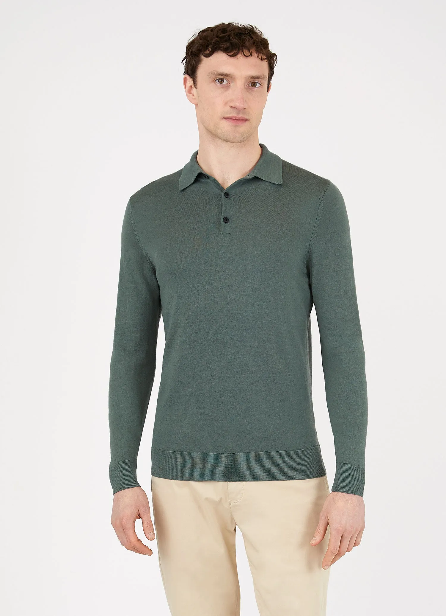 Men's Extra-Fine Merino Polo Shirt in Smoke Green sold by Sunspel product image thumbnail 2
