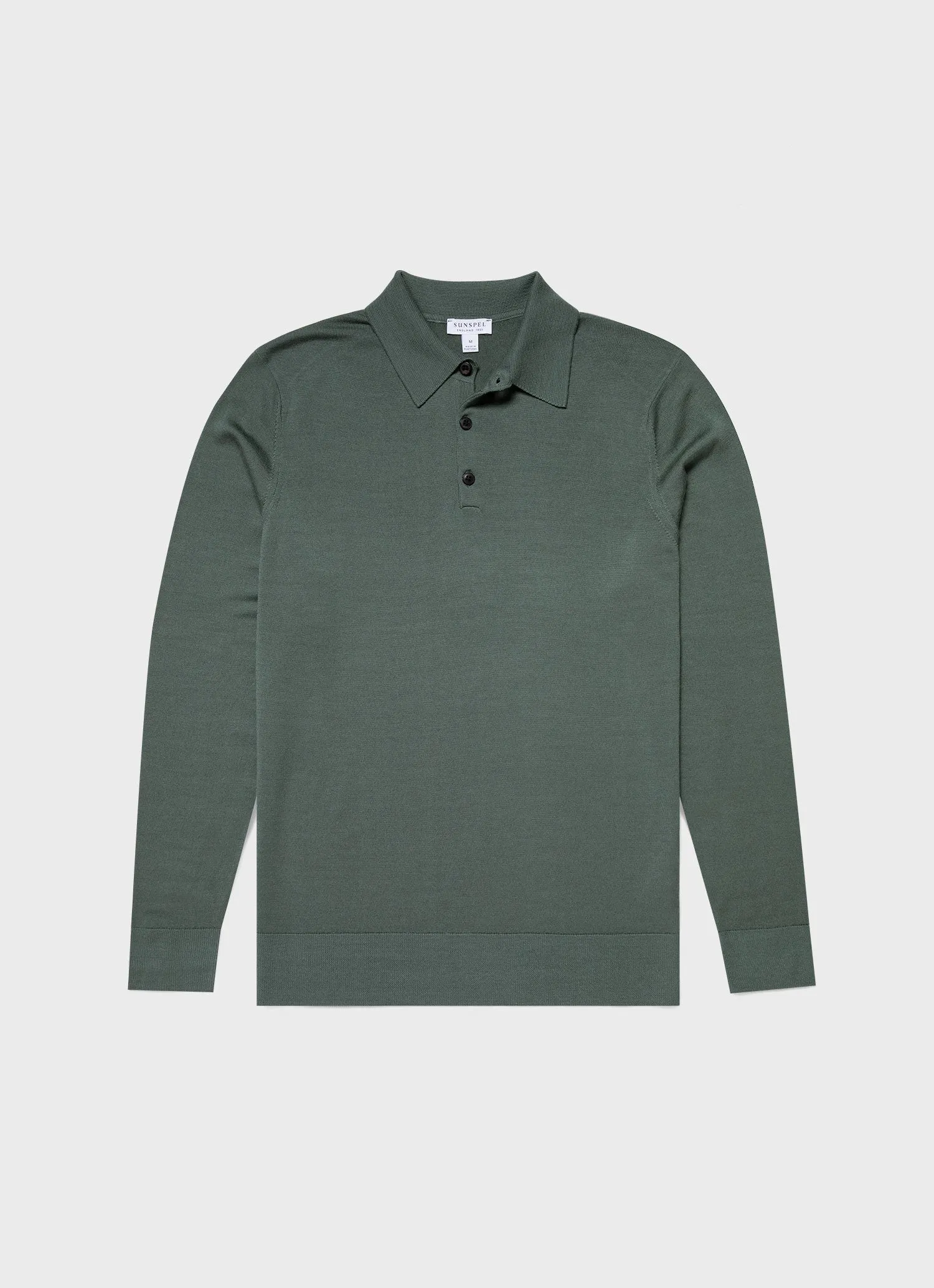 Men's Extra-Fine Merino Polo Shirt in Smoke Green sold by Sunspel