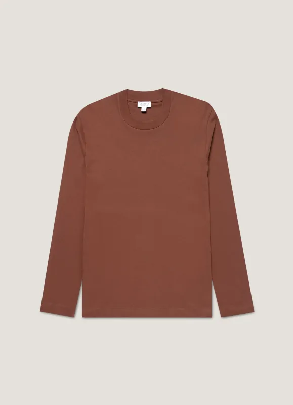 Men's Long Sleeve Heavyweight T-shirt in Conker Brown sold by Sunspel