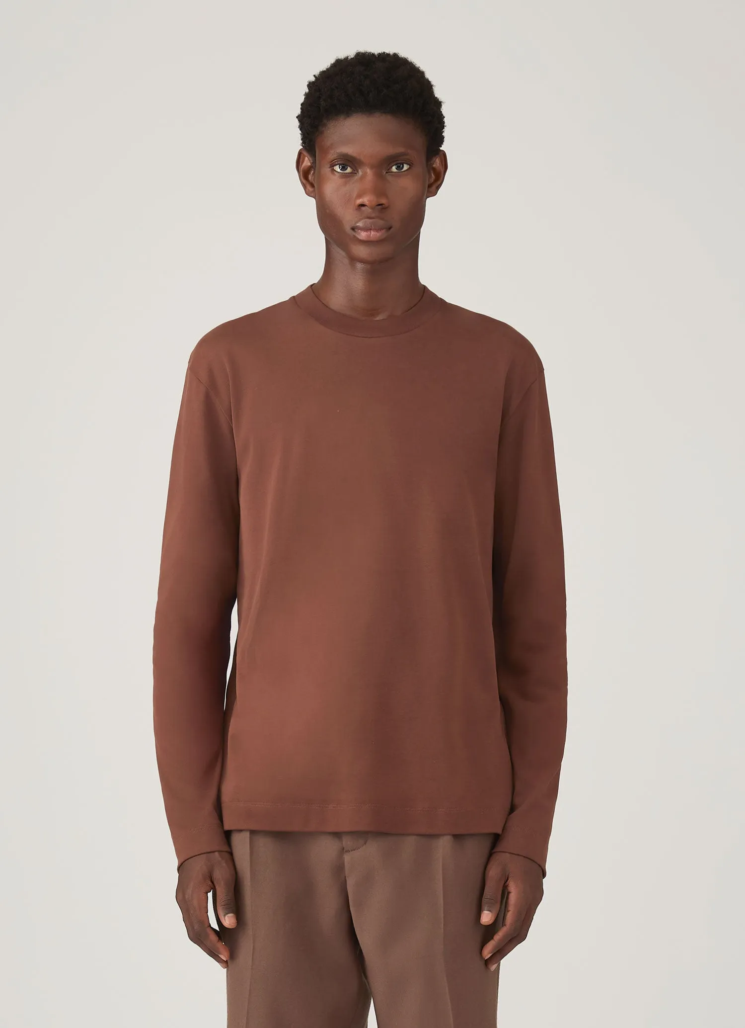 Men's Long Sleeve Heavyweight T-shirt in Conker Brown sold by Sunspel product image thumbnail 2