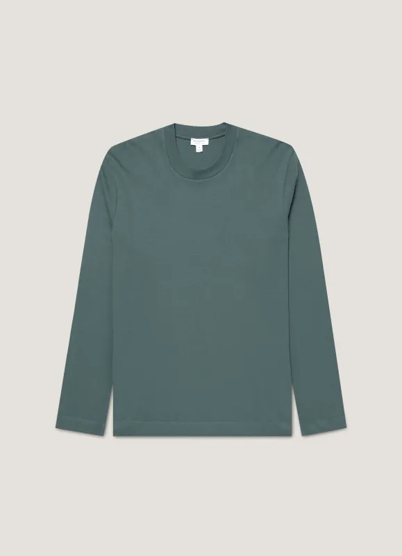 Men's Long Sleeve Heavyweight T-shirt in Dark Petrol sold by Sunspel