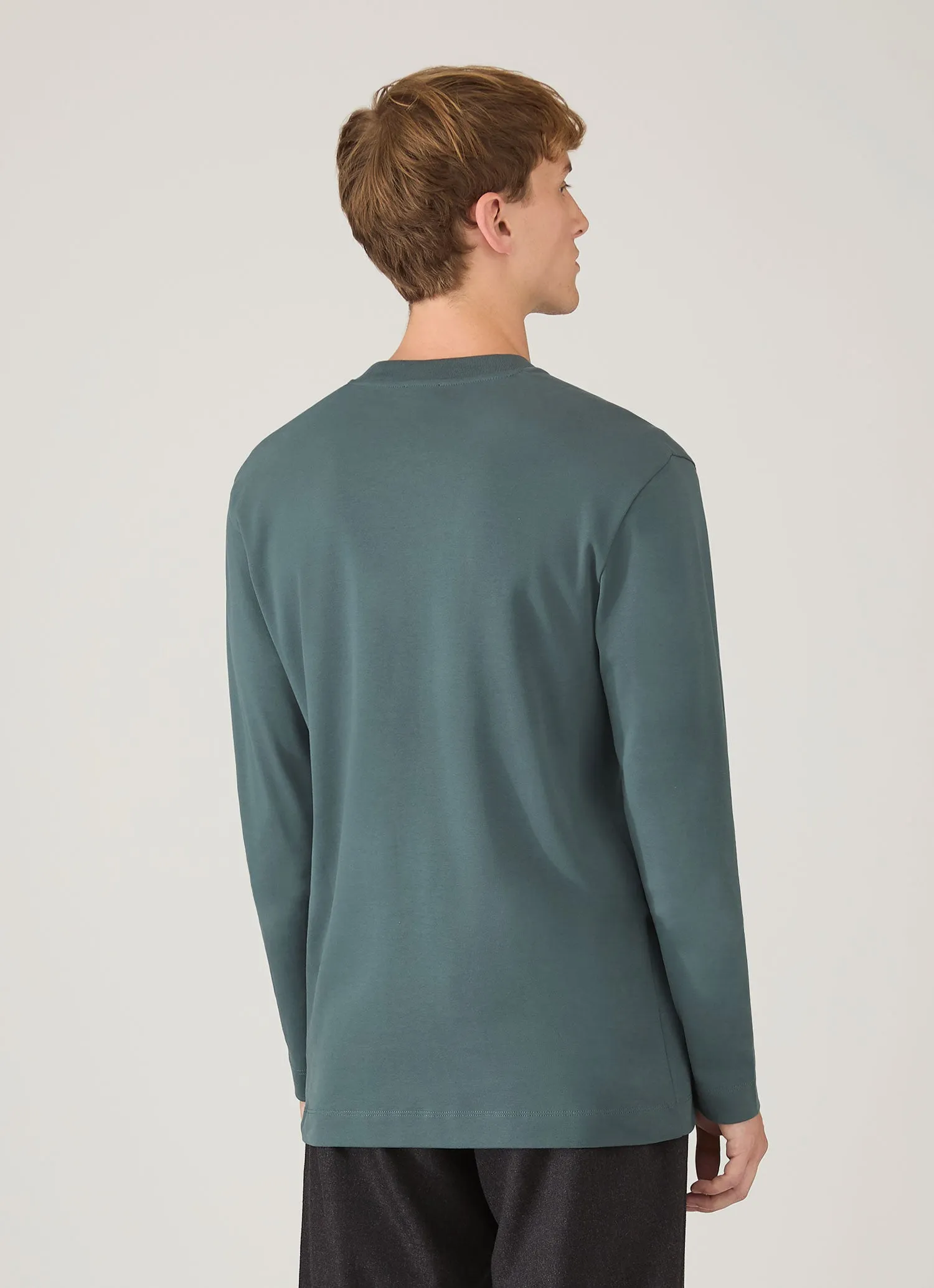 Men's Long Sleeve Heavyweight T-shirt in Dark Petrol sold by Sunspel product image thumbnail 5