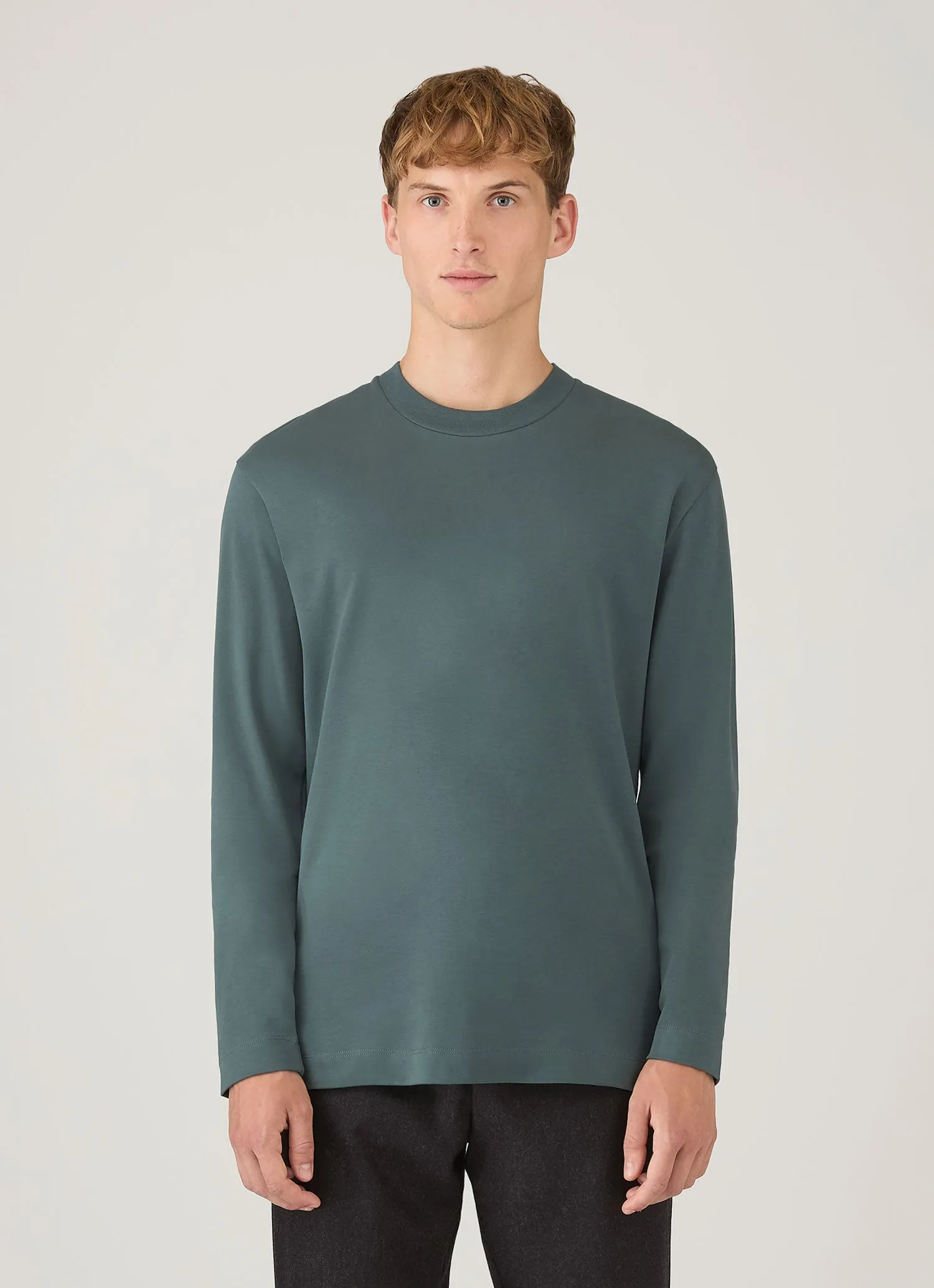 Men's Long Sleeve Heavyweight T-shirt in Dark Petrol sold by Sunspel product image thumbnail 2