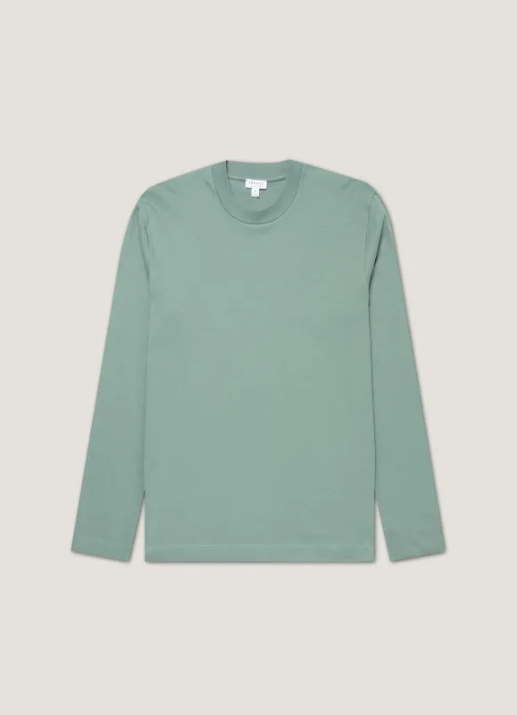 Men's Long Sleeve Heavyweight T-shirt in Steel Green sold by Sunspel