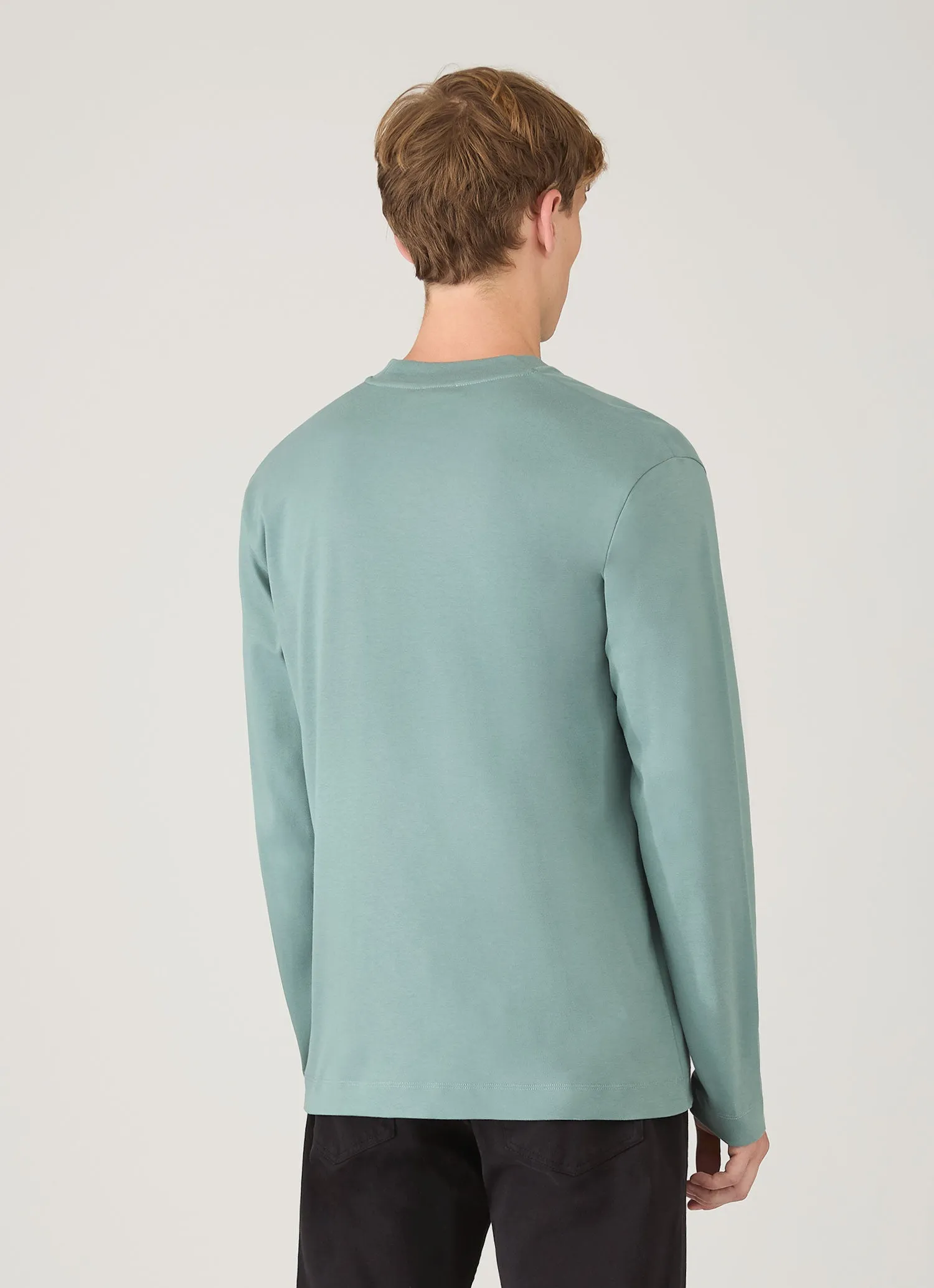 Men's Long Sleeve Heavyweight T-shirt in Steel Green sold by Sunspel product image thumbnail 5