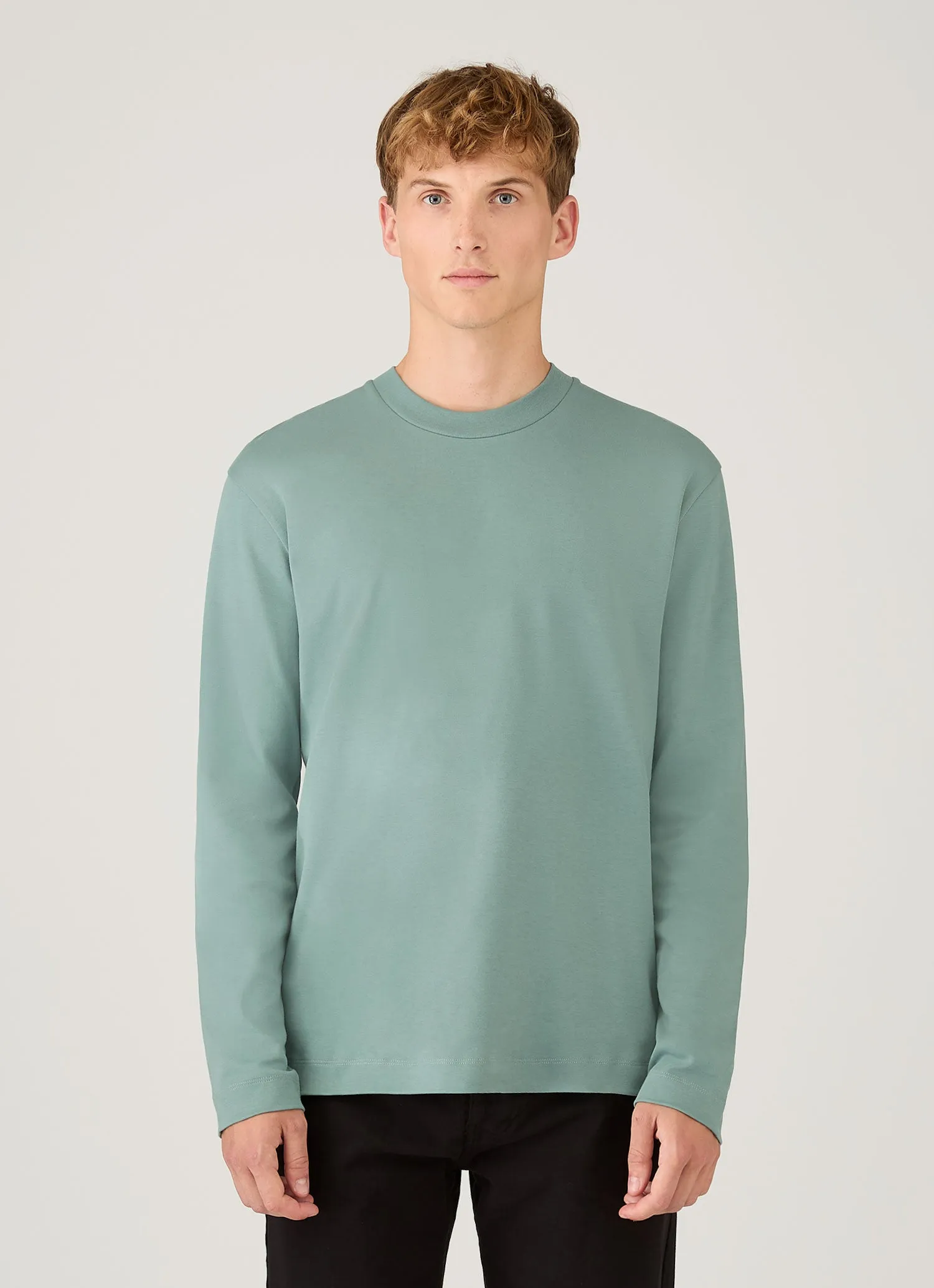 Men's Long Sleeve Heavyweight T-shirt in Steel Green sold by Sunspel product image thumbnail 2