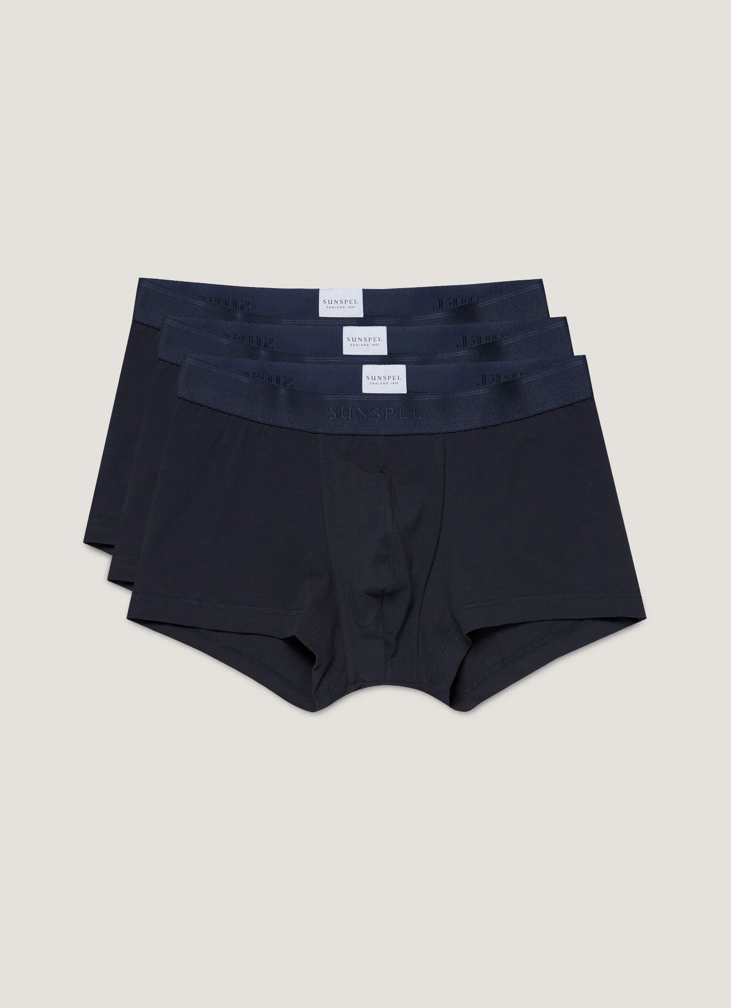 Men's Stretch Cotton Trunks 3-Pack in Navy sold by Sunspel