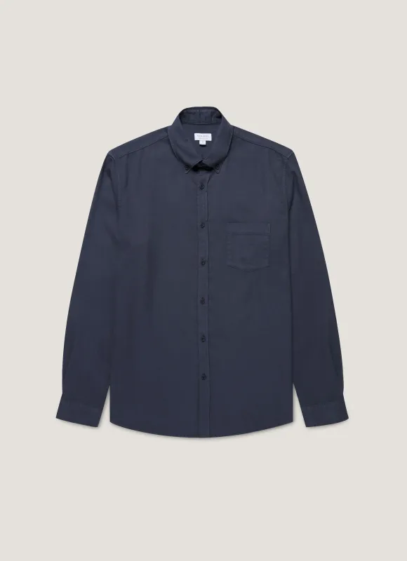 Men's Button Down Flannel Shirt in Navy sold by Sunspel