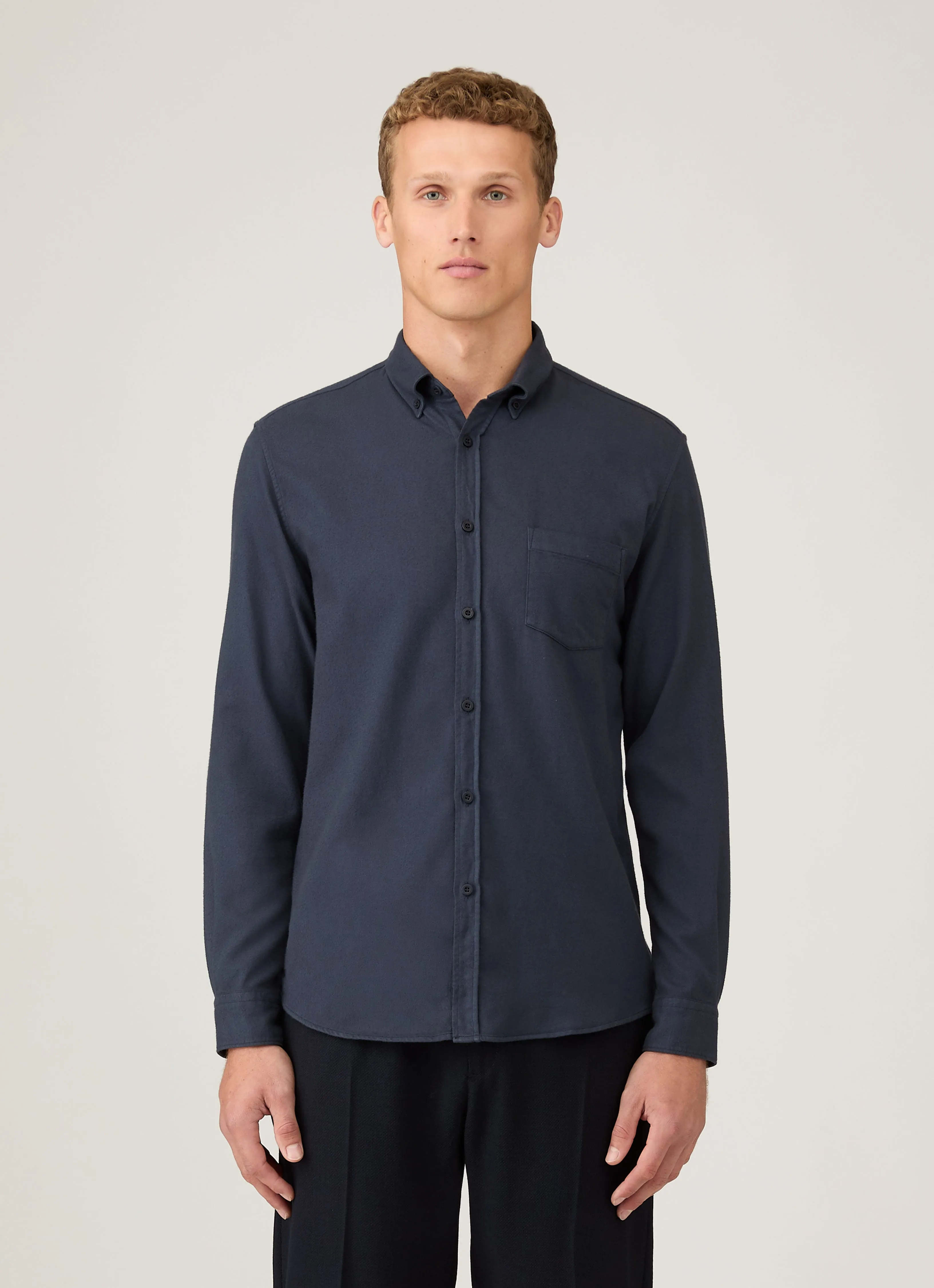 Men's Button Down Flannel Shirt in Navy sold by Sunspel product image thumbnail 2