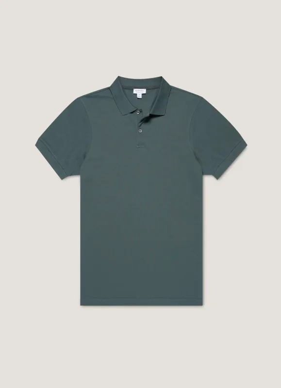 Men's Piqué Polo Shirt in Dark Petrol sold by Sunspel